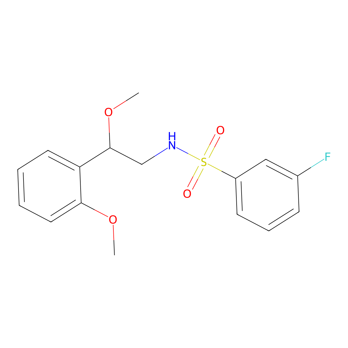 3-fluoro-N-(2-methoxy-2-(2-methoxyphenyl)ethyl)benzenesulfonamide molecular structure, CAS 1788558-48-4