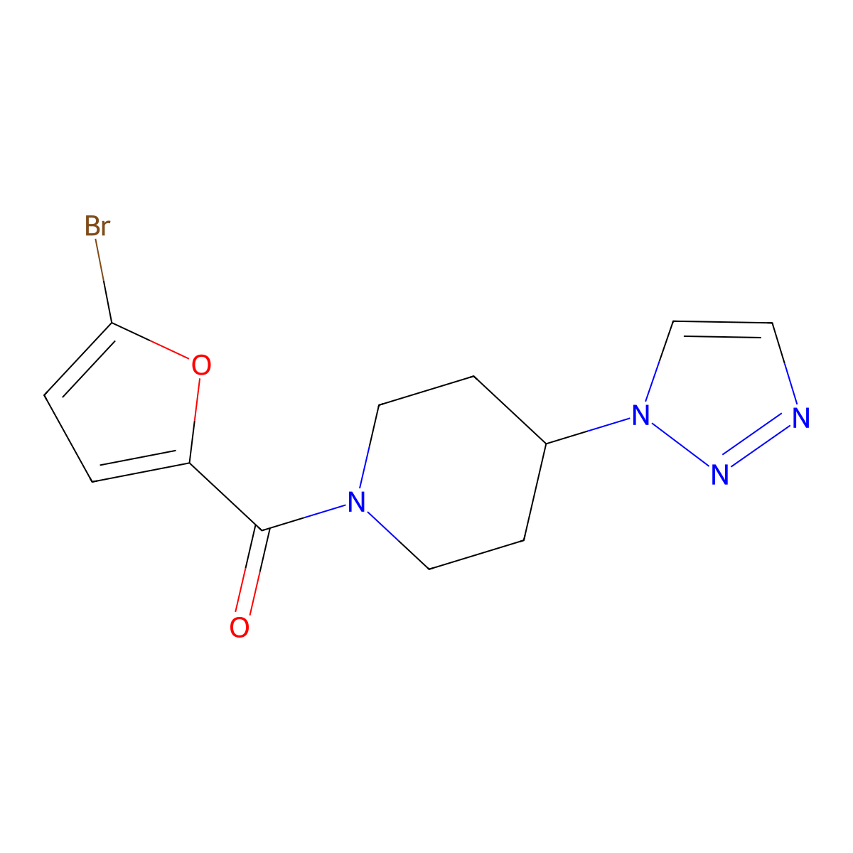 (4-(1H-1,2,3-triazol-1-yl)piperidin-1-yl)(5-bromofuran-2-yl)methanone molecular structure, CAS 1788558-52-0