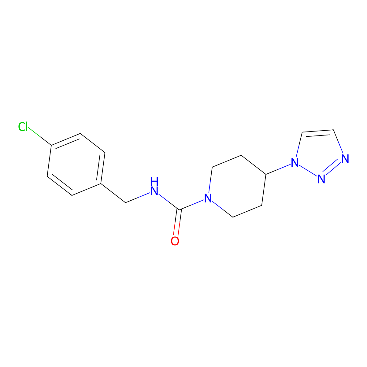 N-[(4-chlorophenyl)methyl]-4-(1H-1,2,3-triazol-1-yl)piperidine-1-carboxamide molecular structure, CAS 1788558-57-5