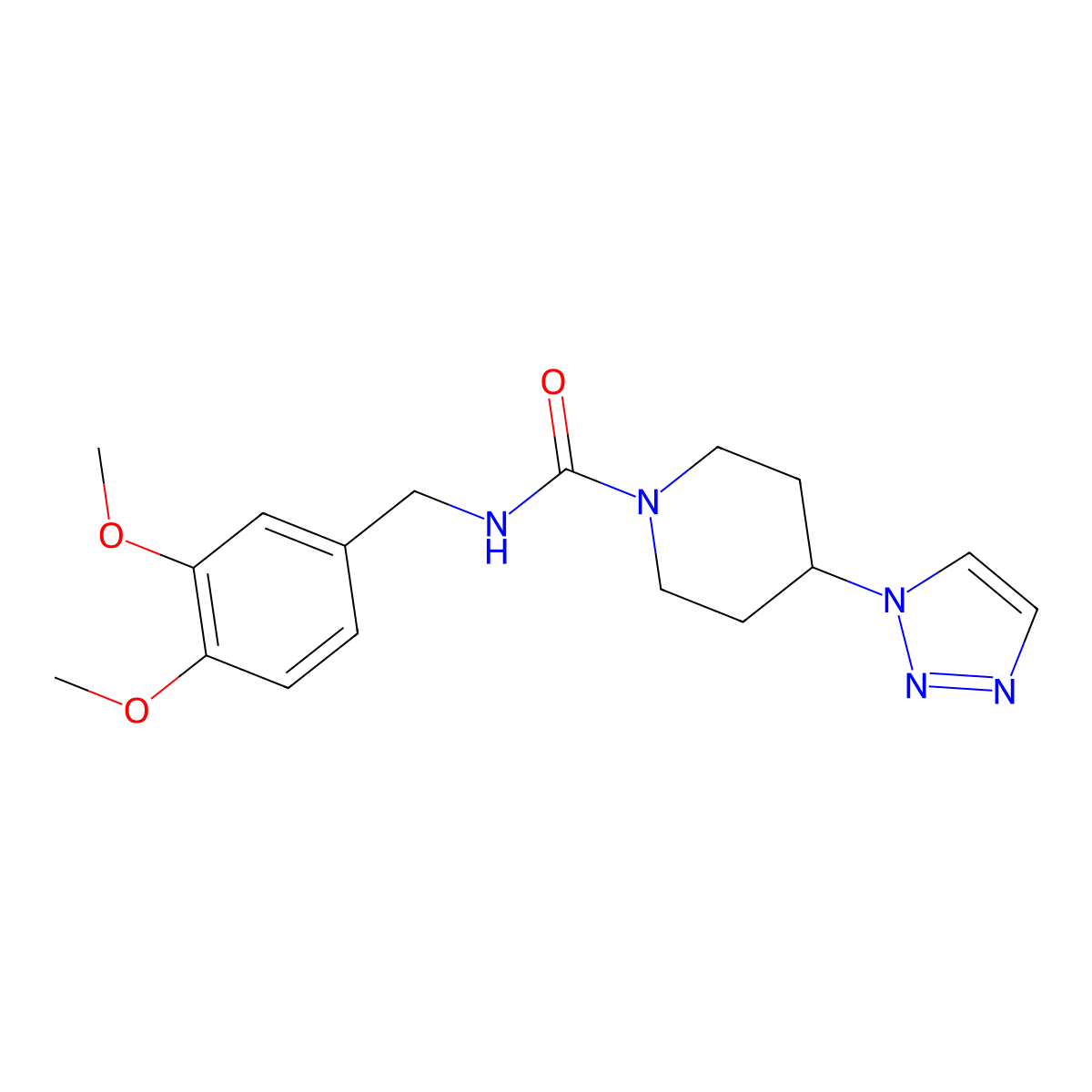 N-(3,4-dimethoxybenzyl)-4-(1H-1,2,3-triazol-1-yl)piperidine-1-carboxamide molecular structure, CAS 1788558-64-4