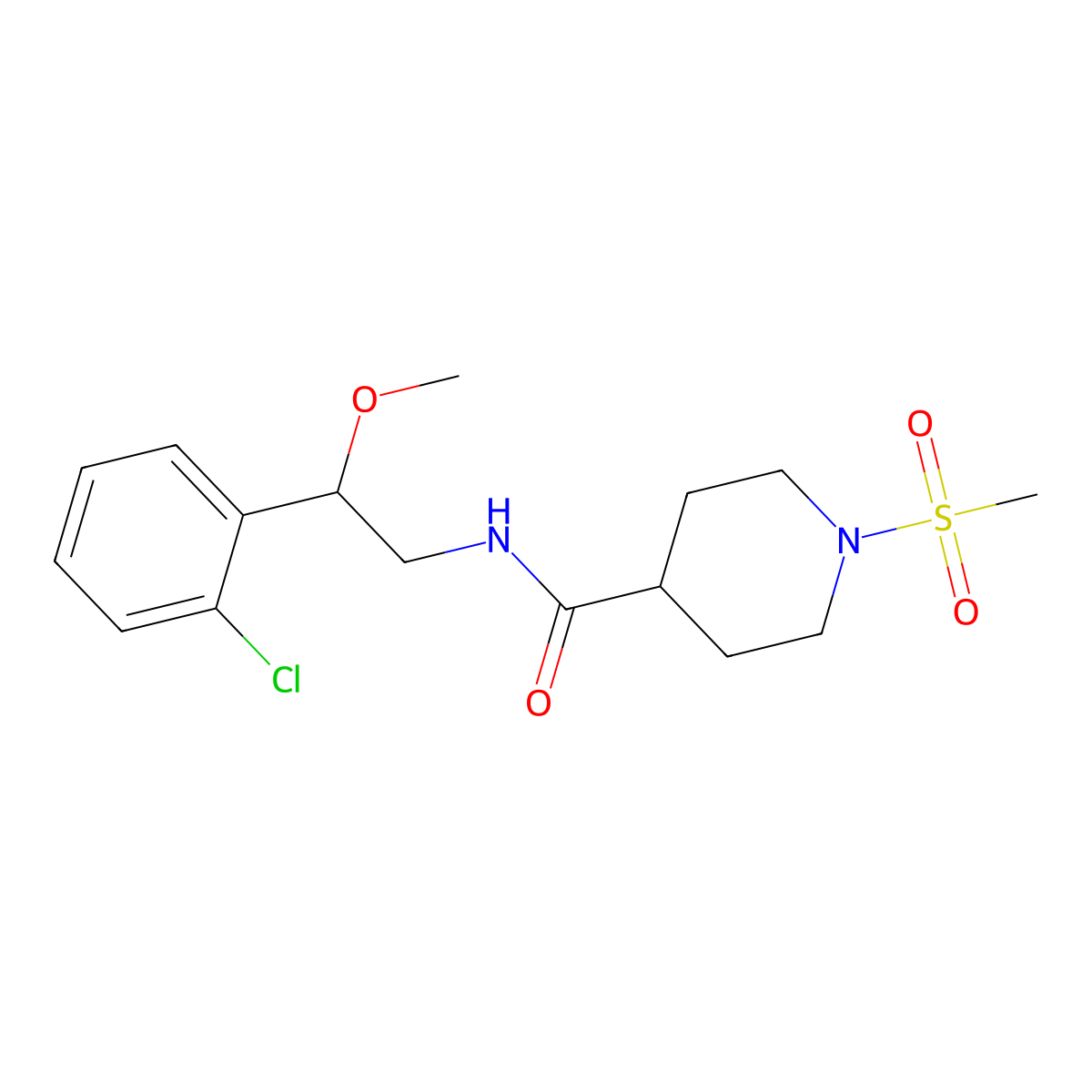 N-(2-(2-chlorophenyl)-2-methoxyethyl)-1-(methylsulfonyl)piperidine-4-carboxamide molecular structure, CAS 1788559-21-6