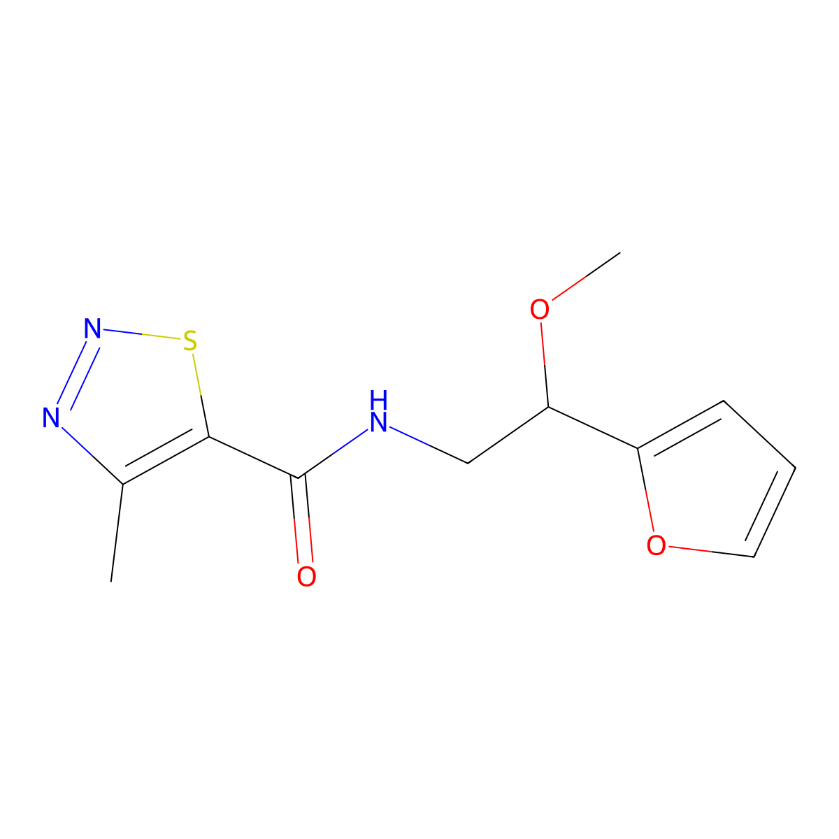 N-[2-(furan-2-yl)-2-methoxyethyl]-4-methyl-1,2,3-thiadiazole-5-carboxamide molecular structure, CAS 1788559-39-6