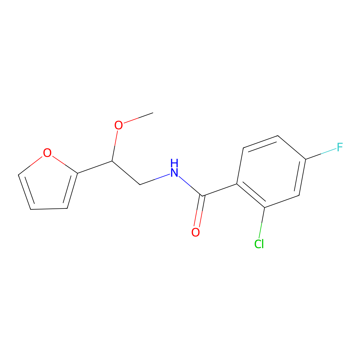 2-chloro-4-fluoro-N-[2-(furan-2-yl)-2-methoxyethyl]benzamide molecular structure, CAS 1788559-46-5