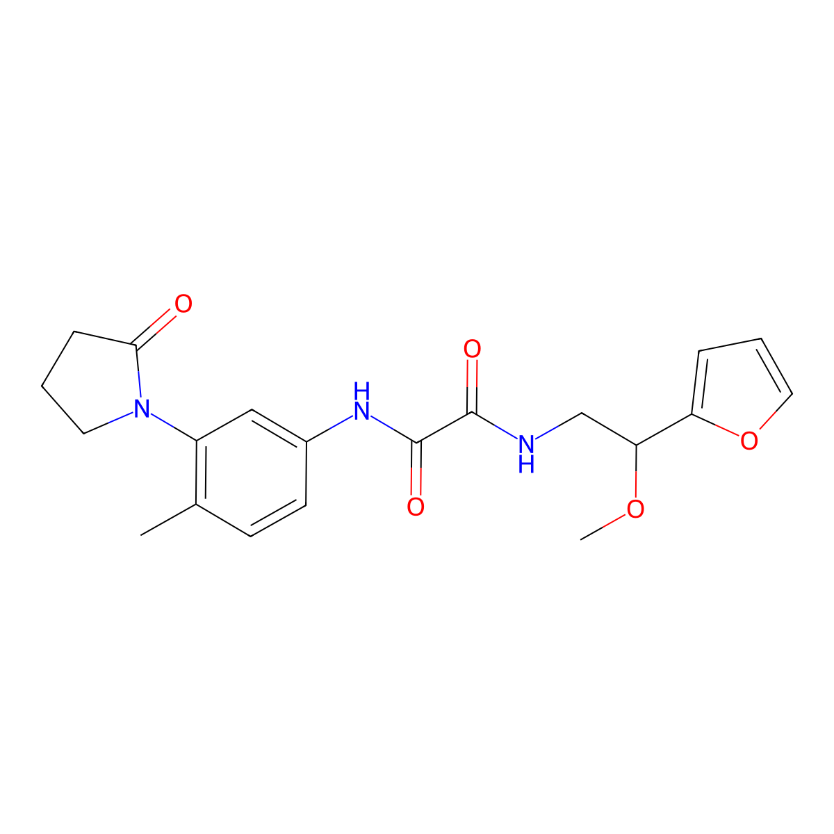 N1-(2-(furan-2-yl)-2-methoxyethyl)-N2-(4-methyl-3-(2-oxopyrrolidin-1-yl)phenyl)oxalamide molecular structure, CAS 1788559-69-2