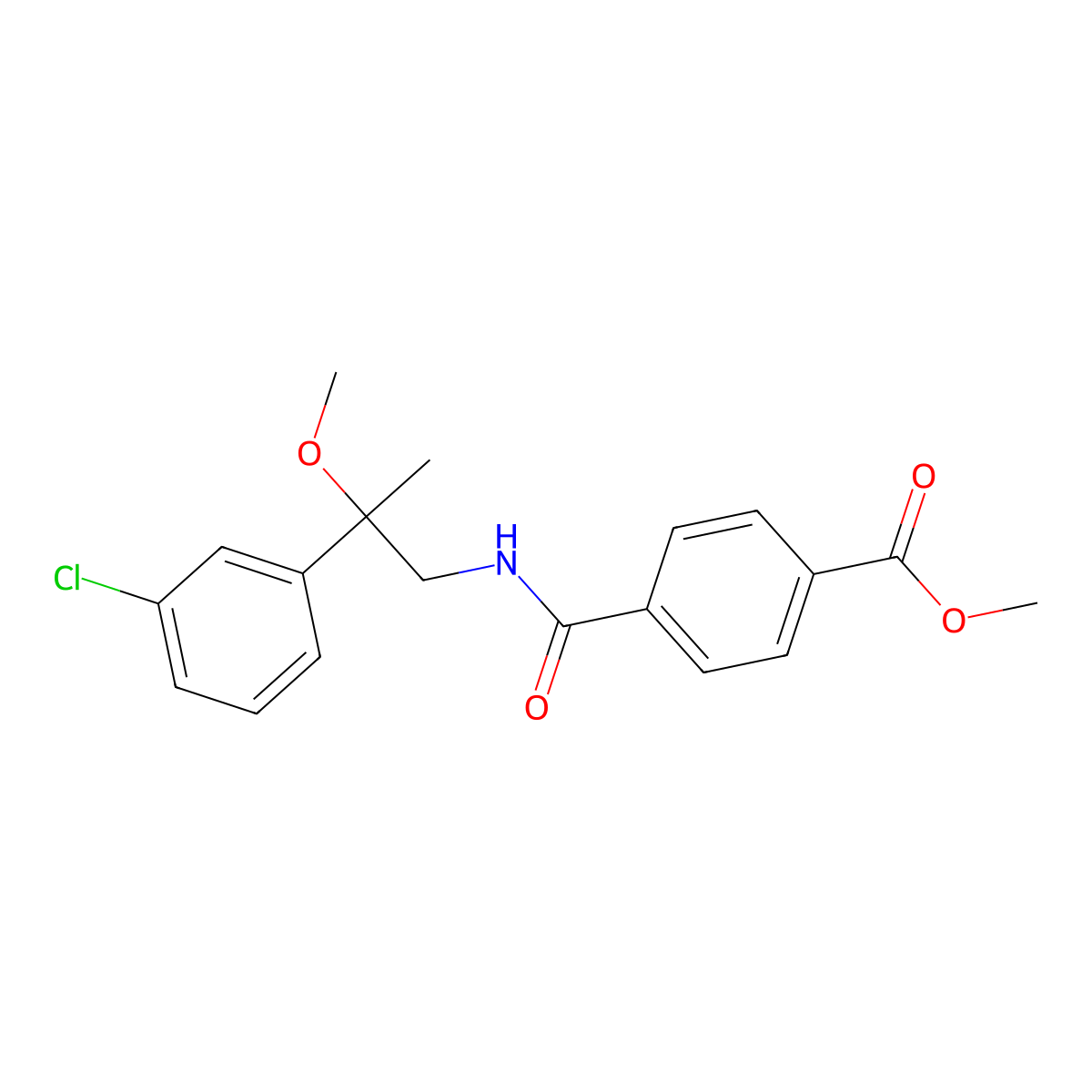 Methyl 4-((2-(3-chlorophenyl)-2-methoxypropyl)carbamoyl)benzoate molecular structure, CAS 1788559-97-6