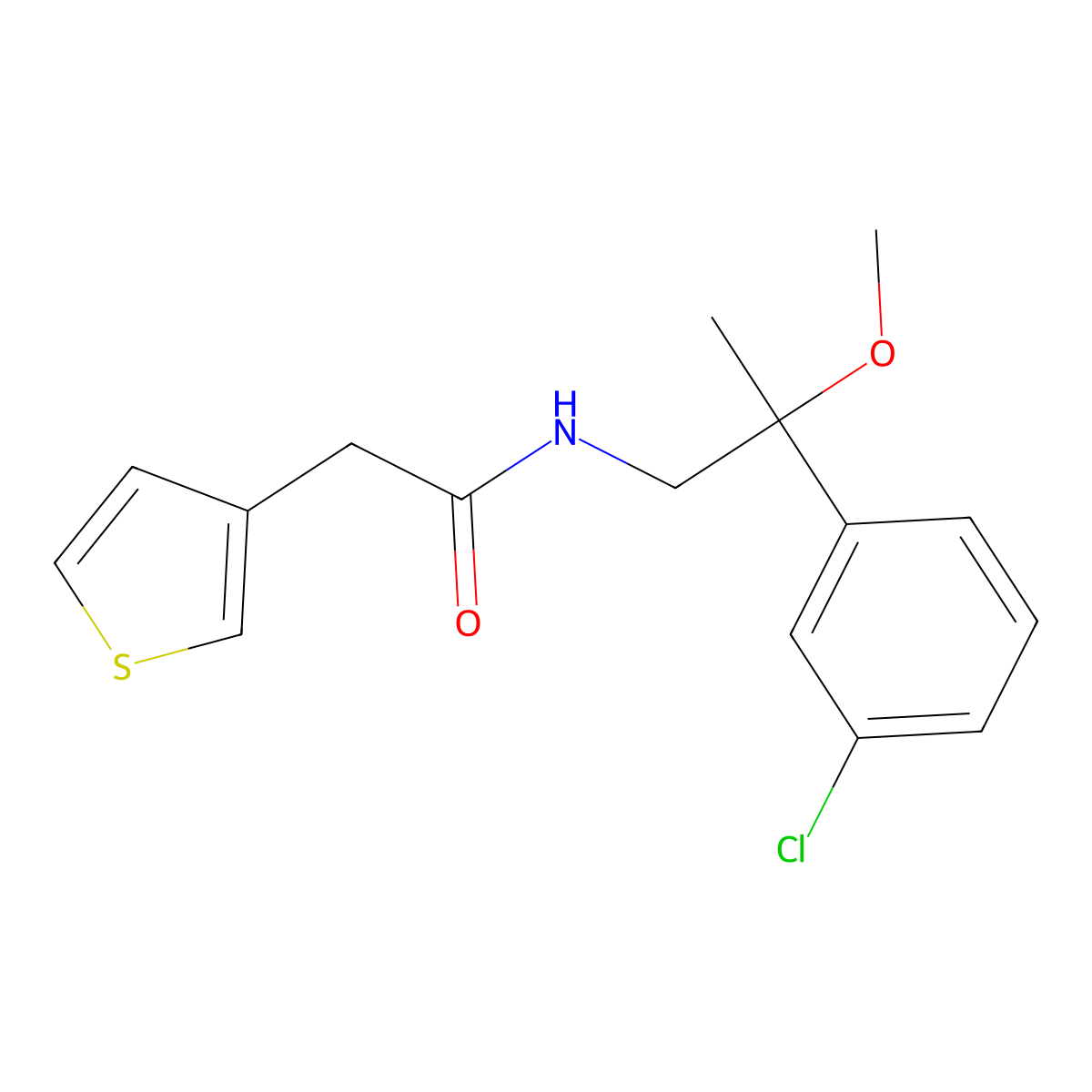 N-(2-(3-chlorophenyl)-2-methoxypropyl)-2-(thiophen-3-yl)acetamide molecular structure, CAS 1788560-01-9