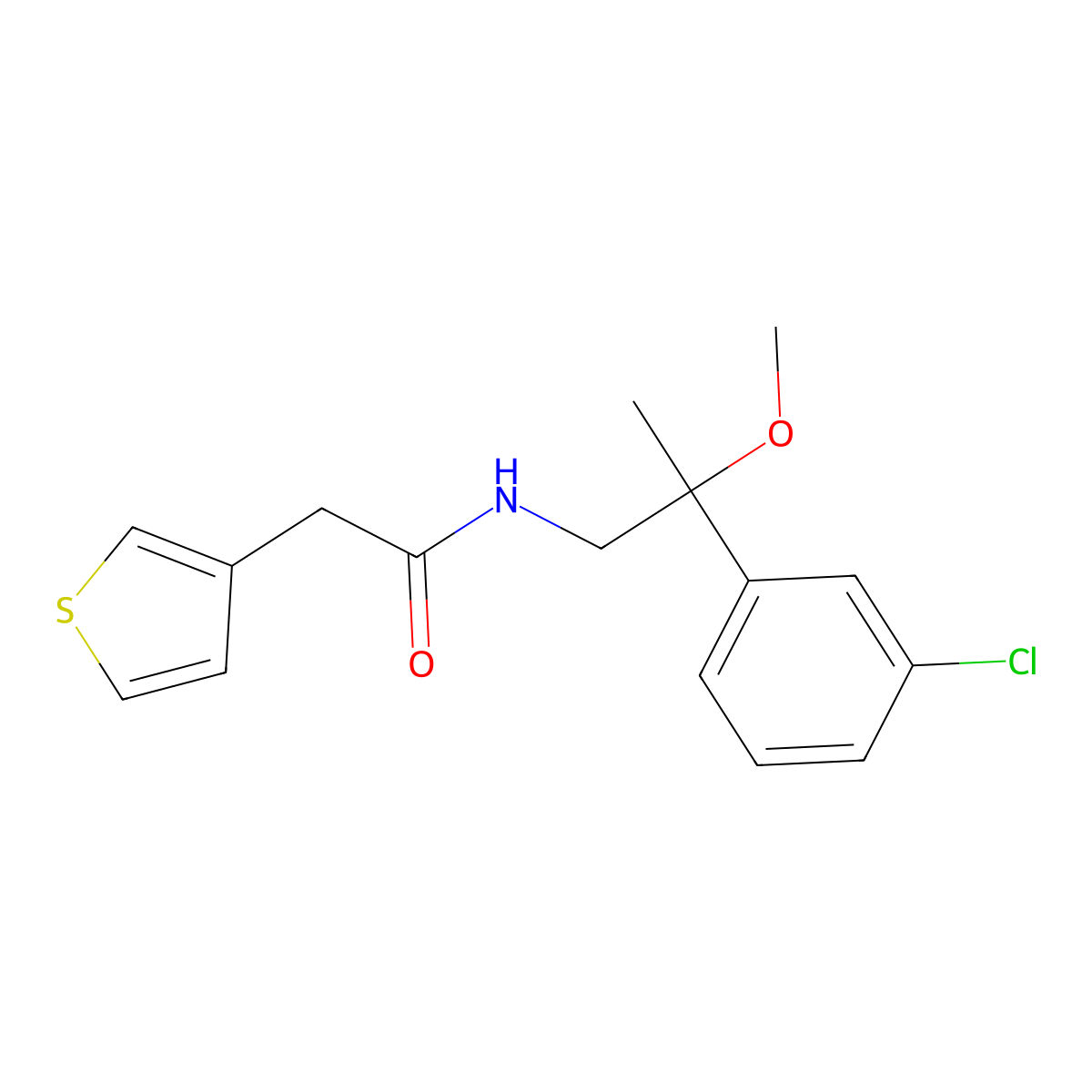 N-(2-(3-chlorophenyl)-2-methoxypropyl)-2-(thiophen-3-yl)acetamide molecular structure, CAS 1788560-01-9