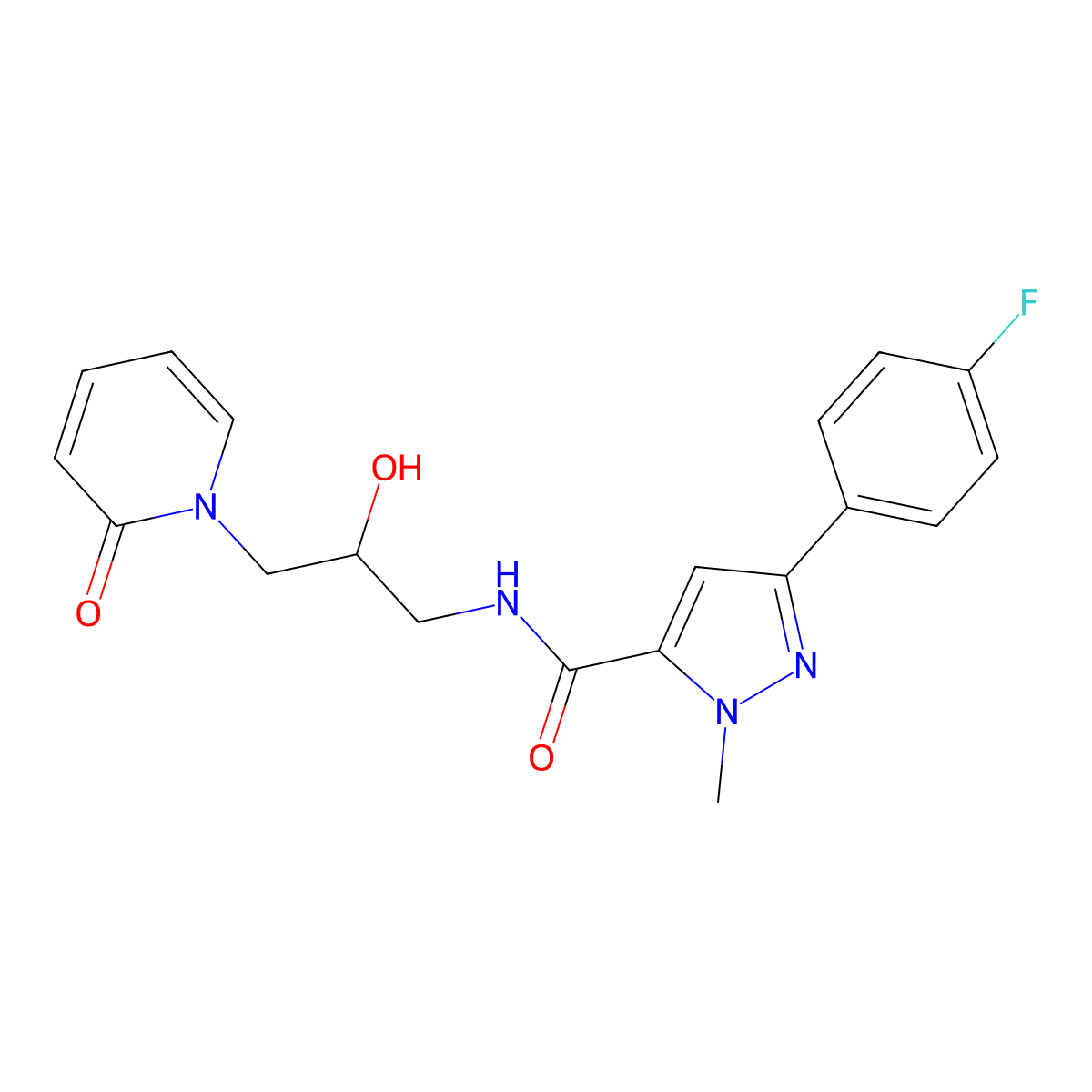 3-(4-fluorophenyl)-N-(2-hydroxy-3-(2-oxopyridin-1(2H)-yl)propyl)-1-methyl-1H-pyrazole-5-carboxamide molecular structure, CAS 1788560-73-5