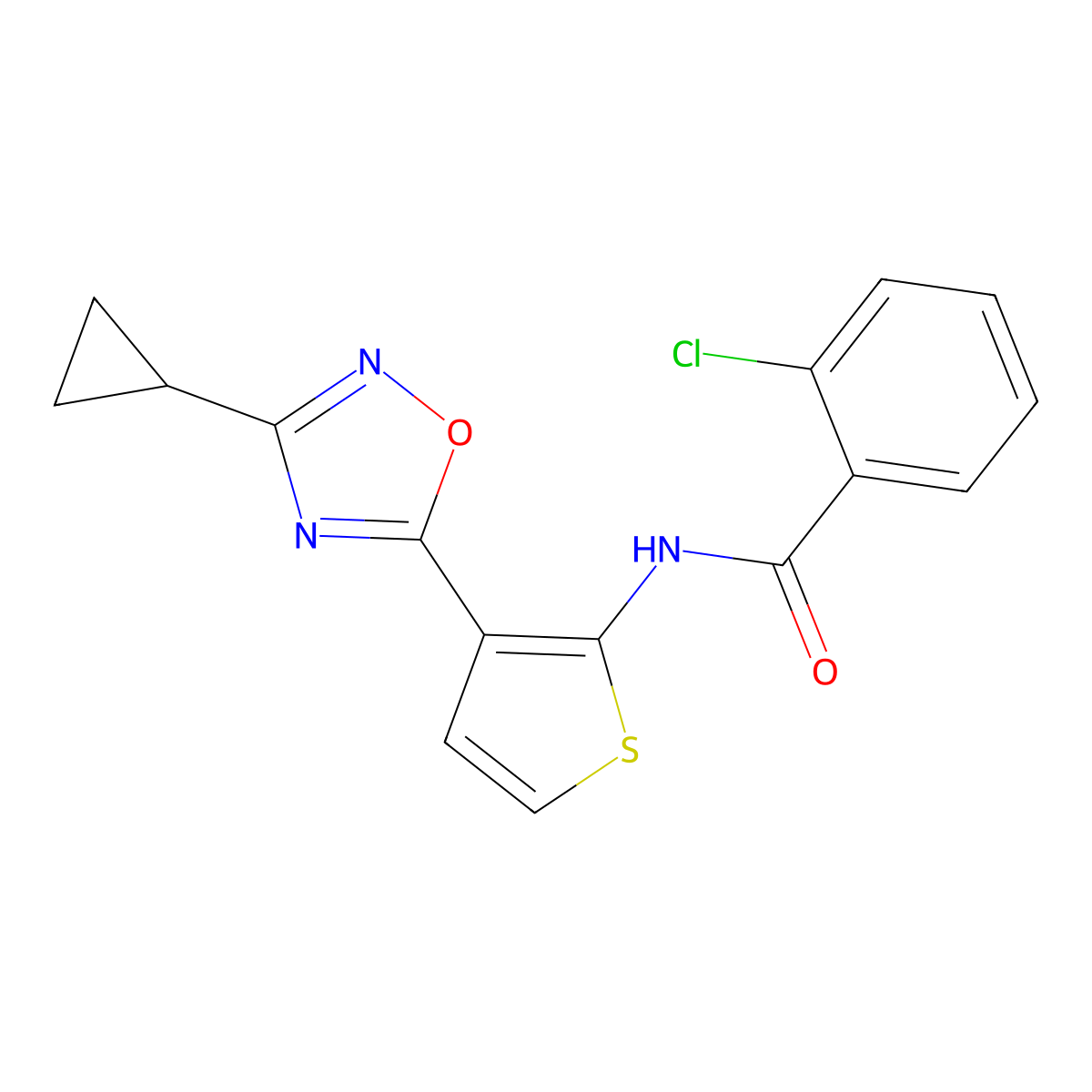 2-chloro-N-[3-(3-cyclopropyl-1,2,4-oxadiazol-5-yl)thiophen-2-yl]benzamide molecular structure, CAS 1788560-79-1