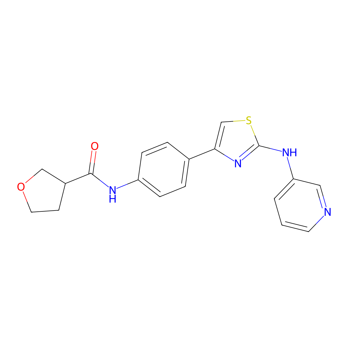 N-(4-(2-(pyridin-3-ylamino)thiazol-4-yl)phenyl)tetrahydrofuran-3-carboxamide molecular structure, CAS 1788560-90-6