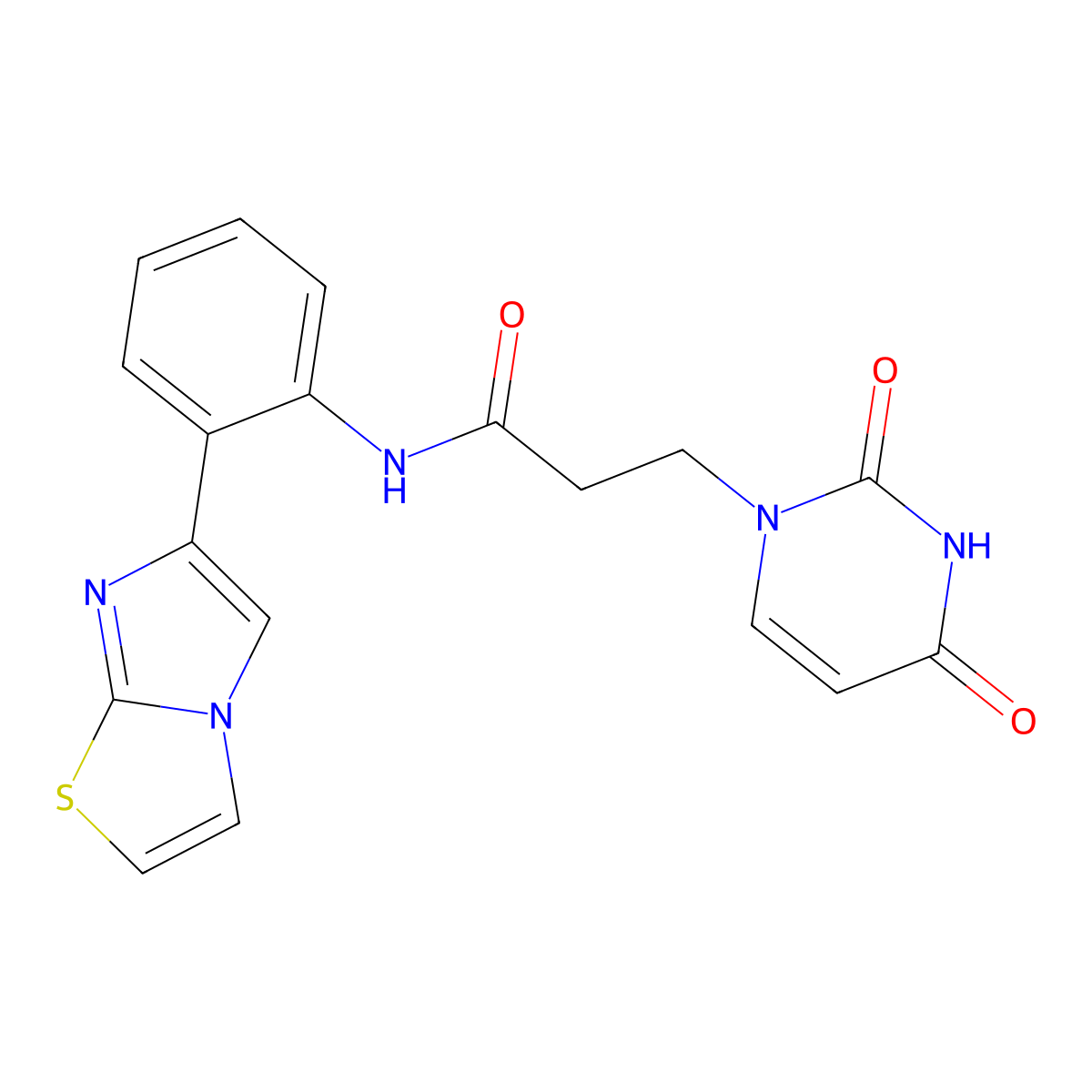 3-(2,4-dioxo-3,4-dihydropyrimidin-1(2H)-yl)-N-(2-(imidazo[2,1-b]thiazol-6-yl)phenyl)propanamide molecular structure, CAS 1788561-00-1