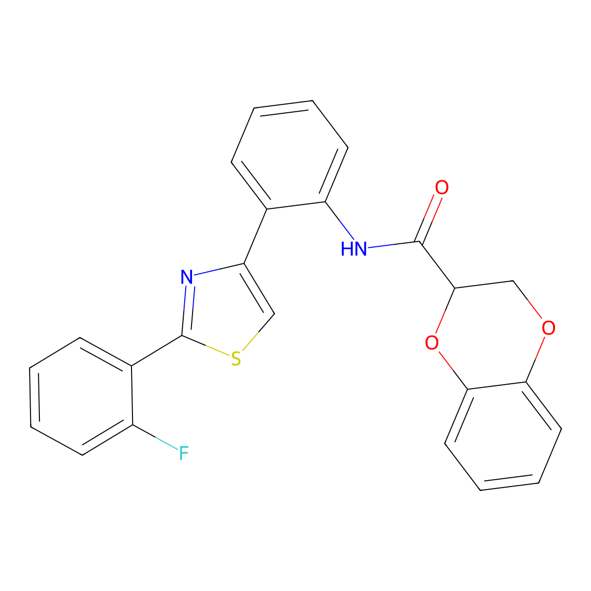 N-(2-(2-(2-fluorophenyl)thiazol-4-yl)phenyl)-2,3-dihydrobenzo[b][1,4]dioxine-2-carboxamide molecular structure, CAS 1788561-13-6