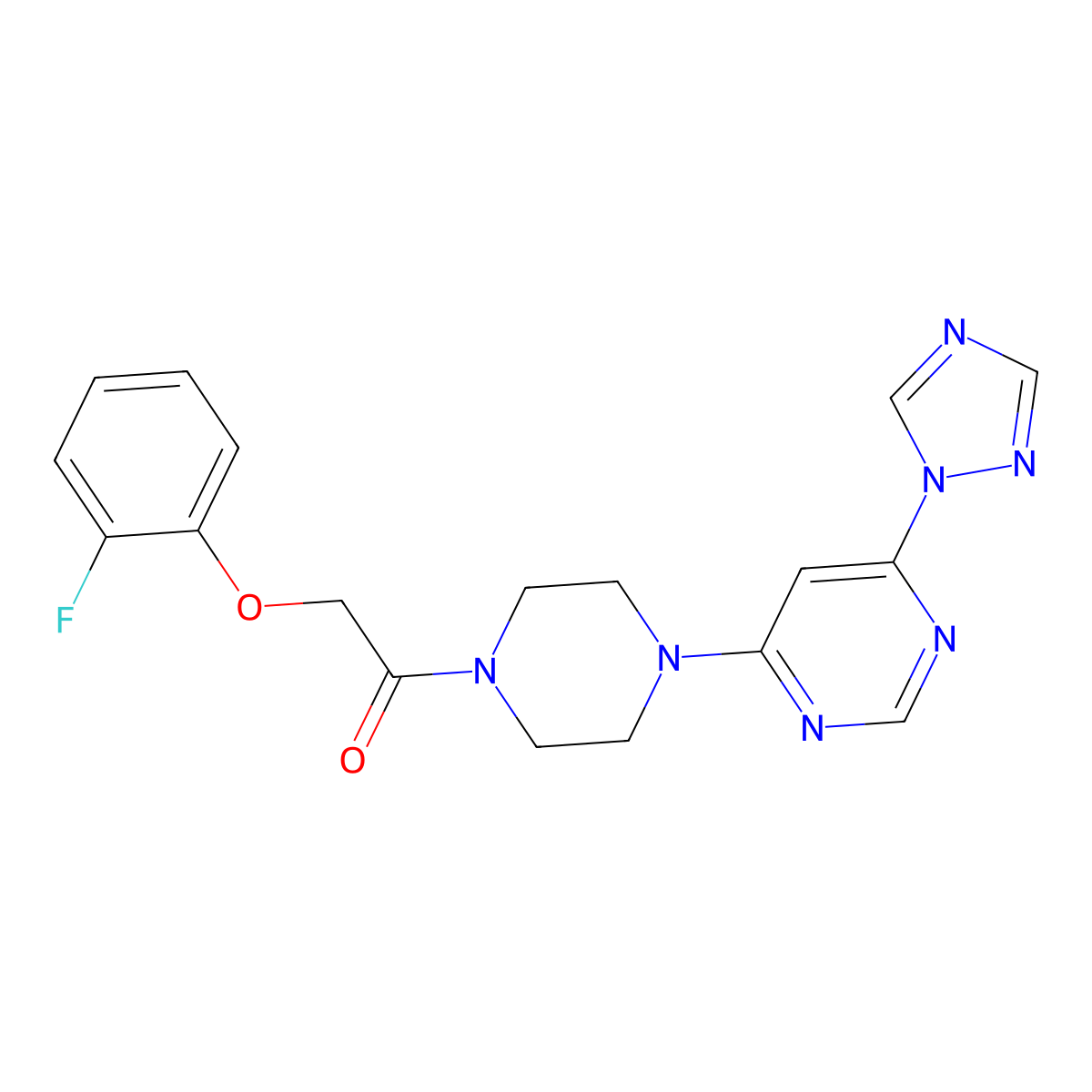 1-(4-(6-(1H-1,2,4-triazol-1-yl)pyrimidin-4-yl)piperazin-1-yl)-2-(2-fluorophenoxy)ethanone molecular structure, CAS 1788562-05-9