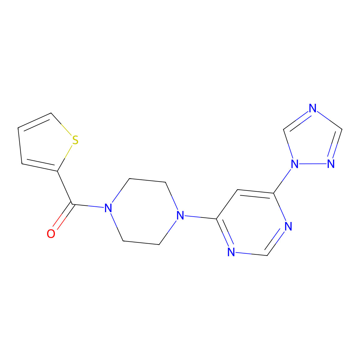 (4-(6-(1H-1,2,4-triazol-1-yl)pyrimidin-4-yl)piperazin-1-yl)(thiophen-2-yl)methanone molecular structure, CAS 1788562-07-1