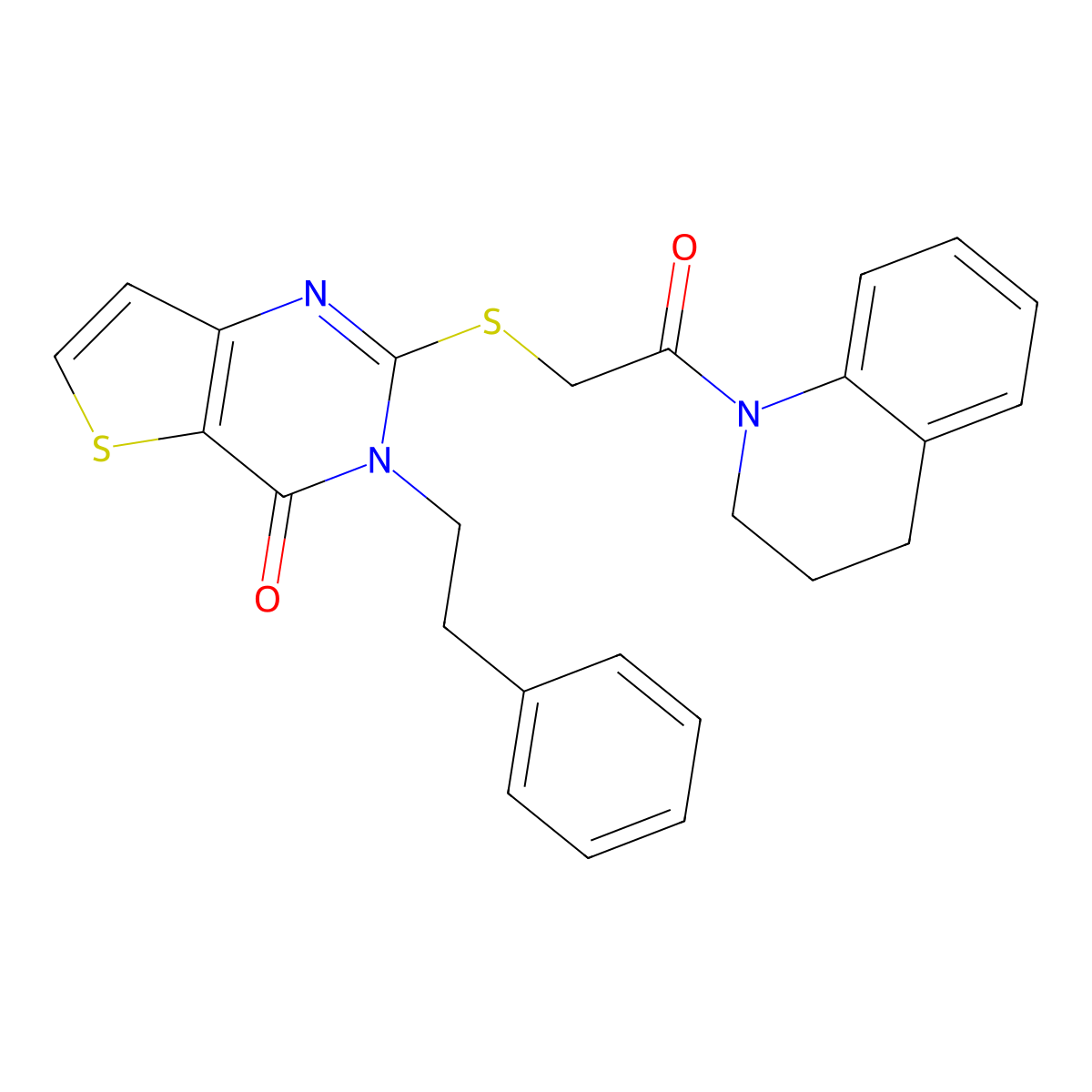 2-((2-(3,4-dihydroquinolin-1(2H)-yl)-2-oxoethyl)thio)-3-phenethylthieno[3,2-d]pyrimidin-4(3H)-one molecular structure, CAS 1788585-46-5