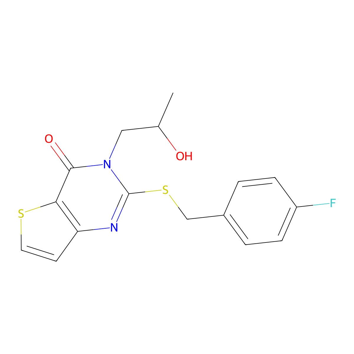 2-((4-fluorobenzyl)thio)-3-(2-hydroxypropyl)thieno[3,2-d]pyrimidin-4(3H)-one molecular structure, CAS 1788585-53-4