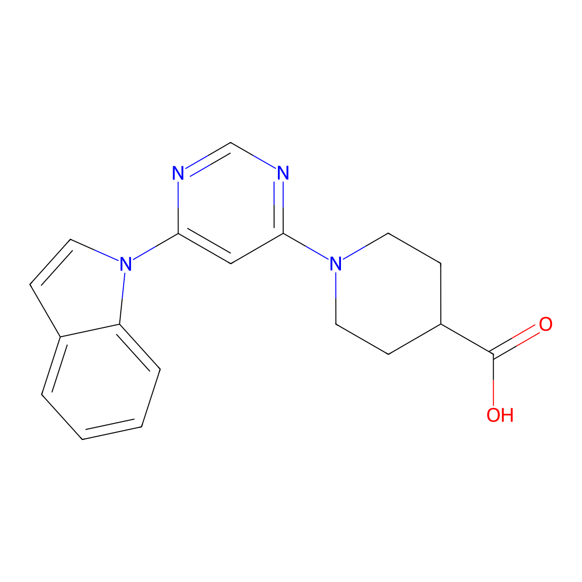 1-(6-(1H-indol-1-yl)pyrimidin-4-yl)piperidine-4-carboxylic acid molecular structure, CAS 1788589-59-2