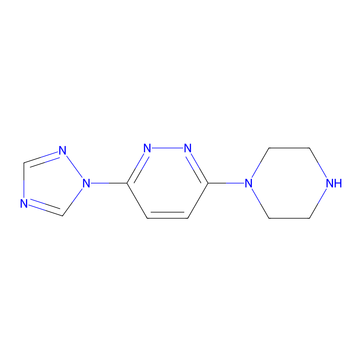 3-(piperazin-1-yl)-6-(1H-1,2,4-triazol-1-yl)pyridazine molecular structure, CAS 1788589-62-7