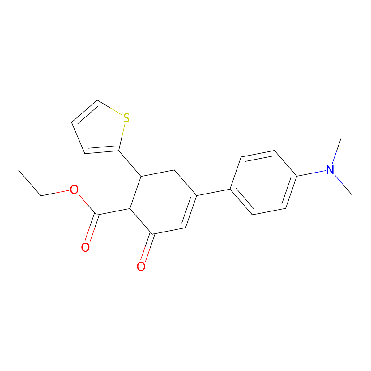 Ethyl 4-[4-(dimethylamino)phenyl]-2-oxo-6-(thiophen-2-yl)cyclohex-3-ene-1-carboxylate molecular structure, CAS 1788589-86-5