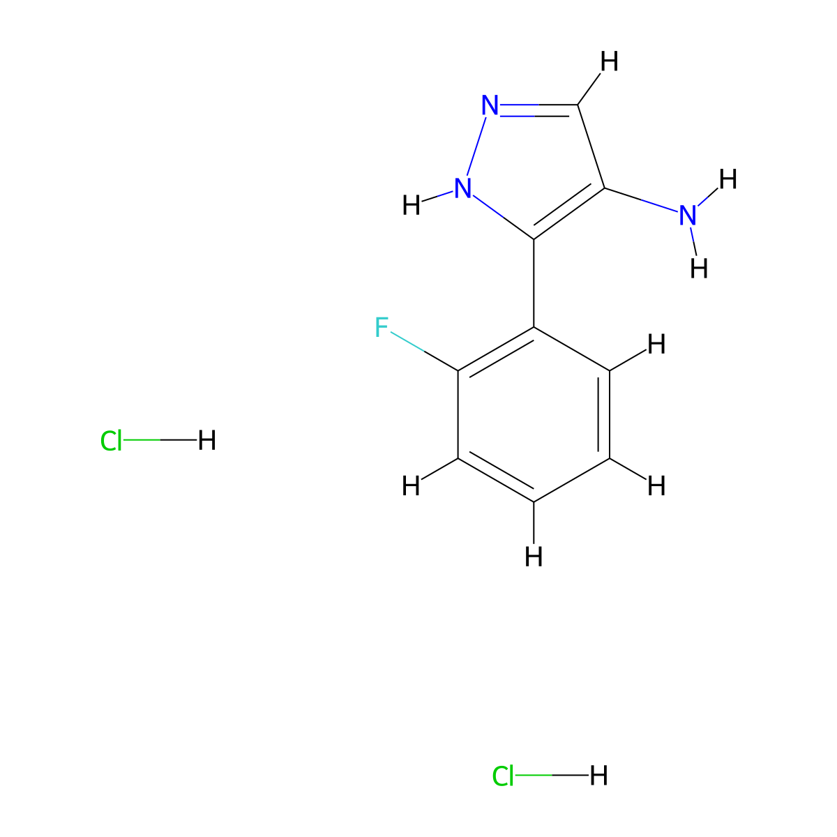 3-(2-fluorophenyl)-1H-pyrazol-4-amine dihydrochloride molecular structure, CAS 1788613-48-8