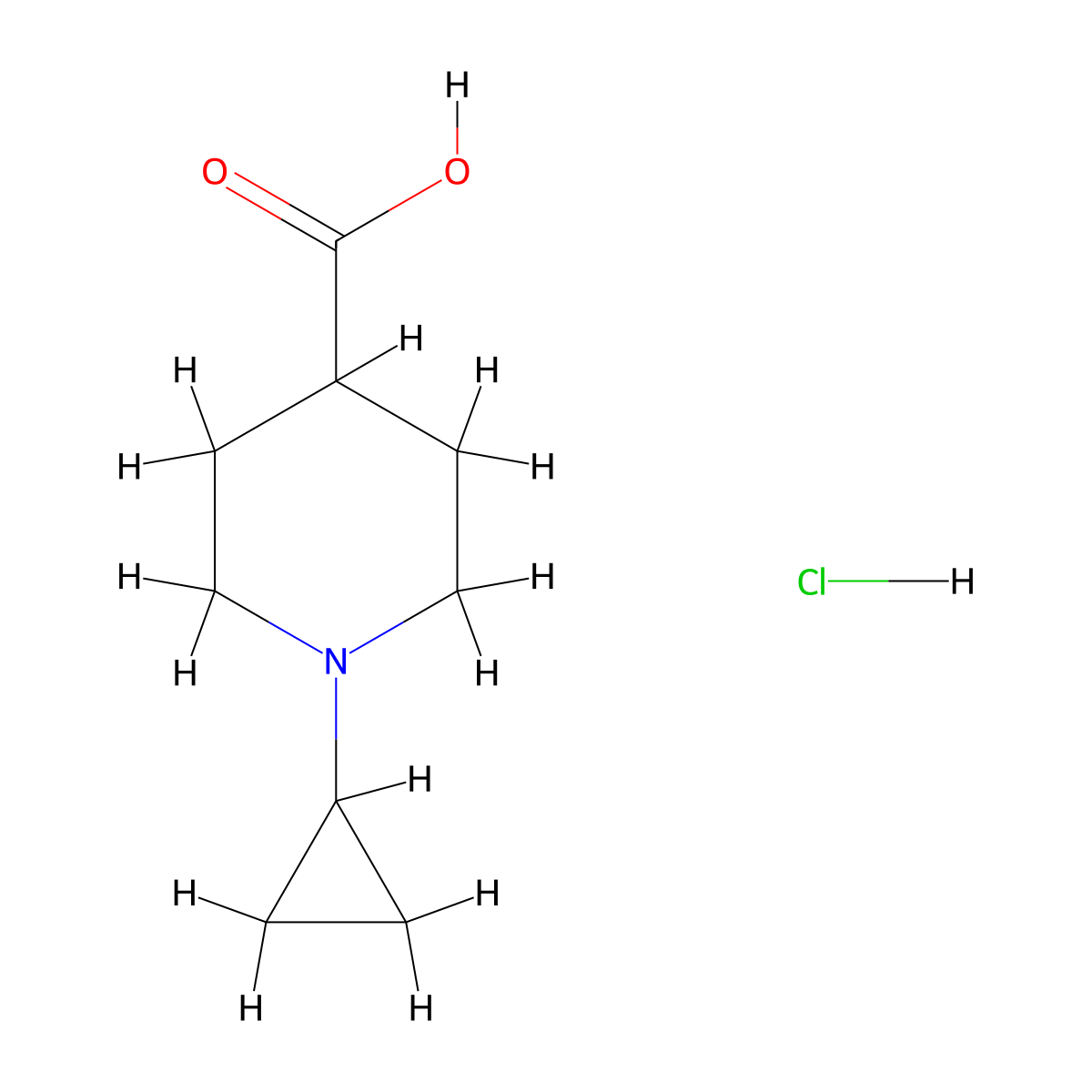 1-Cyclopropylpiperidine-4-carboxylic acid hydrochloride molecular structure, CAS 1788624-39-4