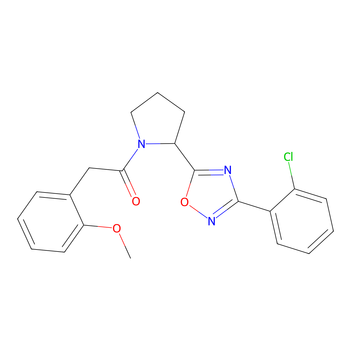 3-(2-Chlorophenyl)-5-{1-[(2-methoxyphenyl)acetyl]pyrrolidin-2-yl}-1,2,4-oxadiazole molecular structure, CAS 1788628-62-5