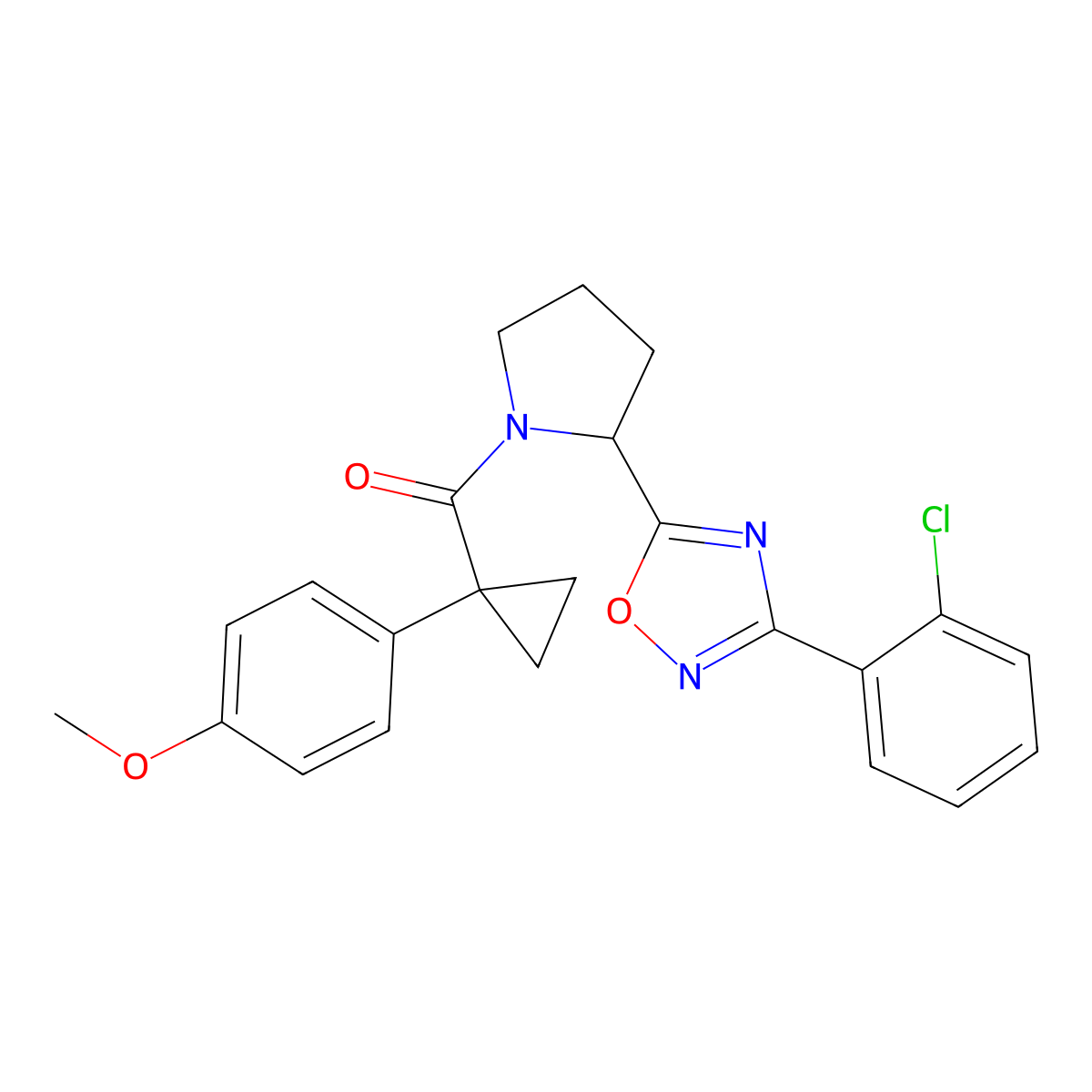 3-(2-Chlorophenyl)-5-(1-{[1-(4-methoxyphenyl)cyclopropyl]carbonyl}pyrrolidin-2-yl)-1,2,4-oxadiazole molecular structure, CAS 1788628-70-5