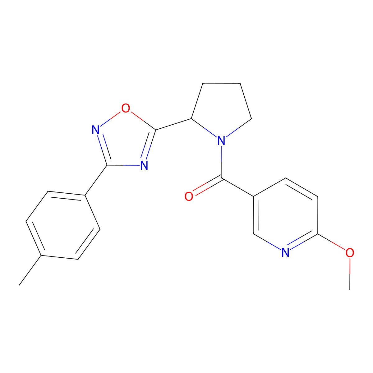 2-Methoxy-5-({2-[3-(4-methylphenyl)-1,2,4-oxadiazol-5-yl]pyrrolidin-1-yl}carbonyl)pyridine molecular structure, CAS 1788628-81-8