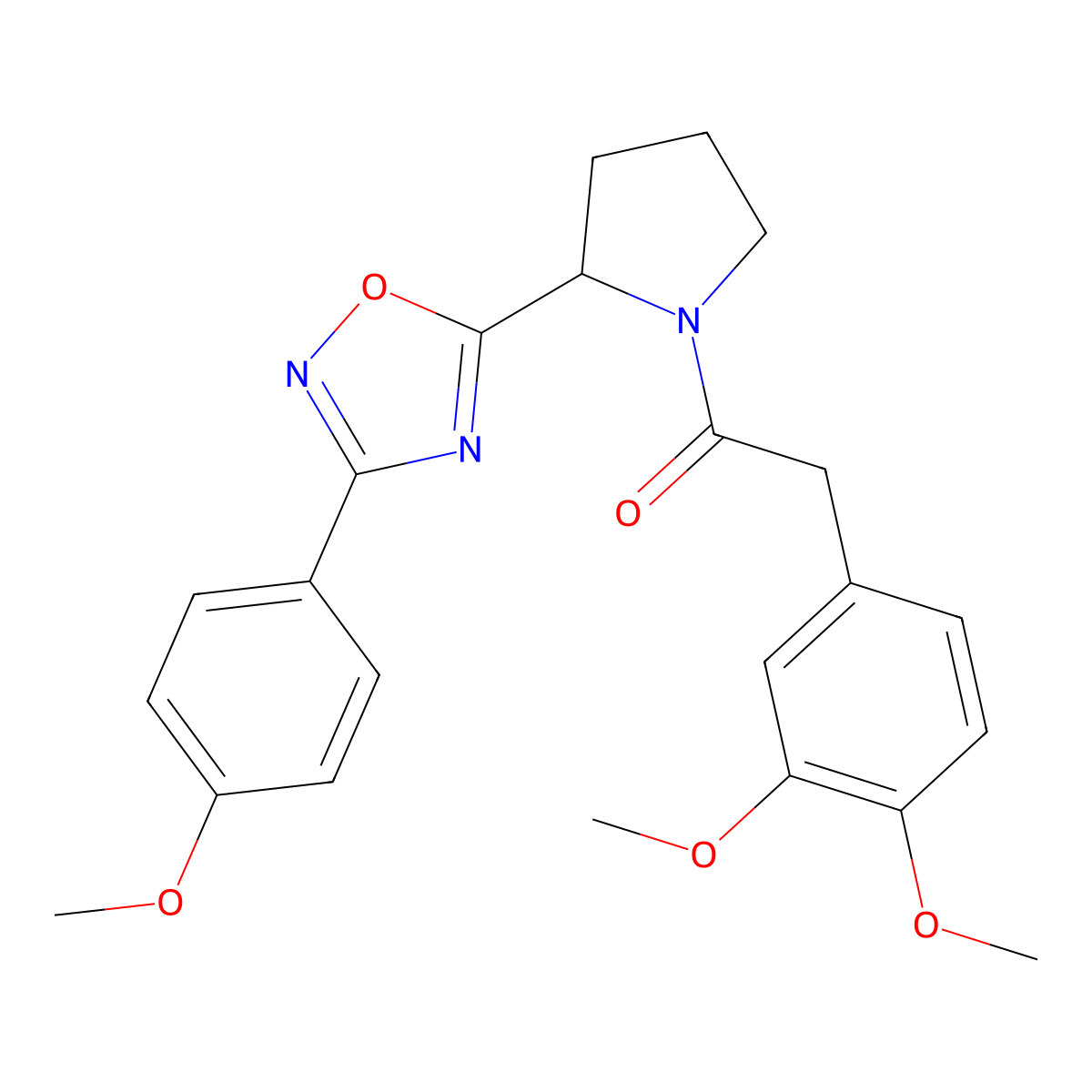 5-{1-[(3,4-Dimethoxyphenyl)acetyl]pyrrolidin-2-yl}-3-(4-methoxyphenyl)-1,2,4-oxadiazole molecular structure, CAS 1788628-87-4