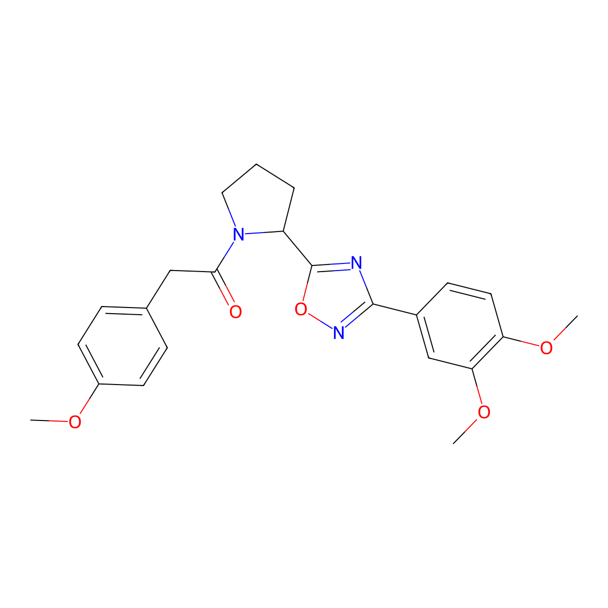 3-(3,4-Dimethoxyphenyl)-5-{1-[(4-methoxyphenyl)acetyl]pyrrolidin-2-yl}-1,2,4-oxadiazole molecular structure, CAS 1788629-15-1