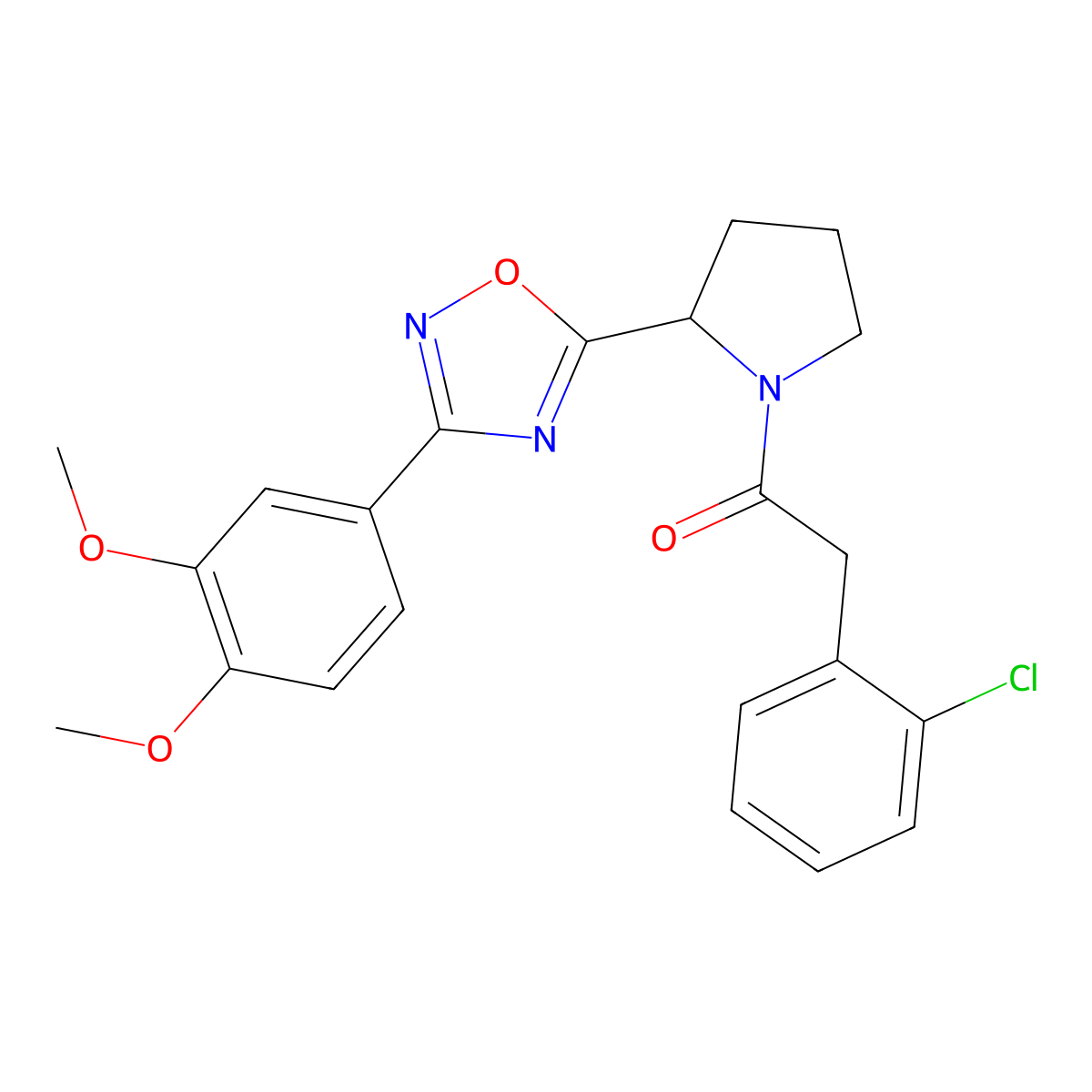 5-{1-[(2-Chlorophenyl)acetyl]pyrrolidin-2-yl}-3-(3,4-dimethoxyphenyl)-1,2,4-oxadiazole molecular structure, CAS 1788629-28-6