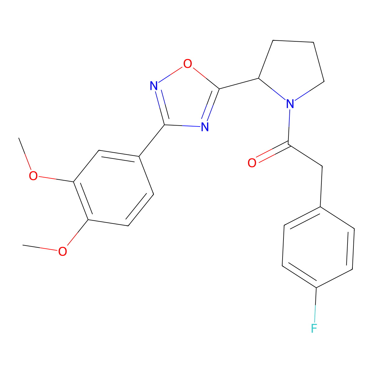 3-(3,4-Dimethoxyphenyl)-5-{1-[(4-fluorophenyl)acetyl]pyrrolidin-2-yl}-1,2,4-oxadiazole molecular structure, CAS 1788629-35-5