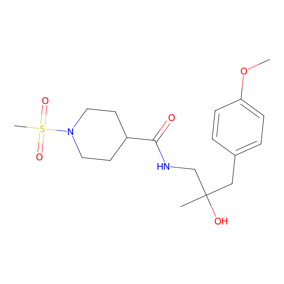 N-(2-hydroxy-3-(4-methoxyphenyl)-2-methylpropyl)-1-(methylsulfonyl)piperidine-4-carboxamide molecular structure, CAS 1788666-36-3