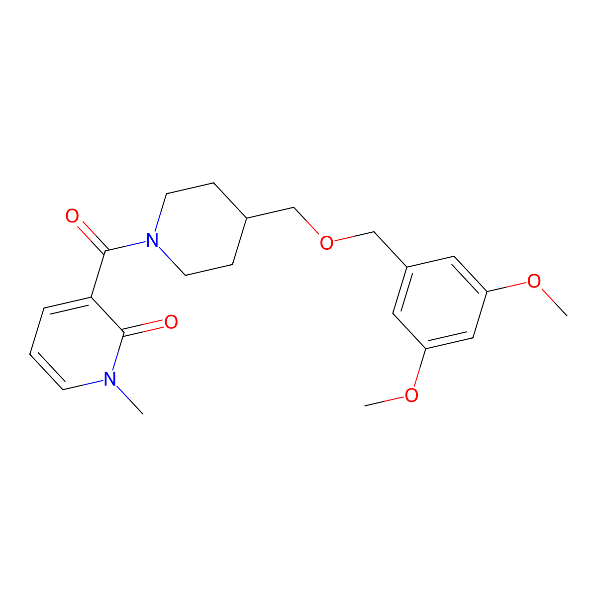 3-(4-(((3,5-dimethoxybenzyl)oxy)methyl)piperidine-1-carbonyl)-1-methylpyridin-2(1H)-one molecular structure, CAS 1788666-41-0