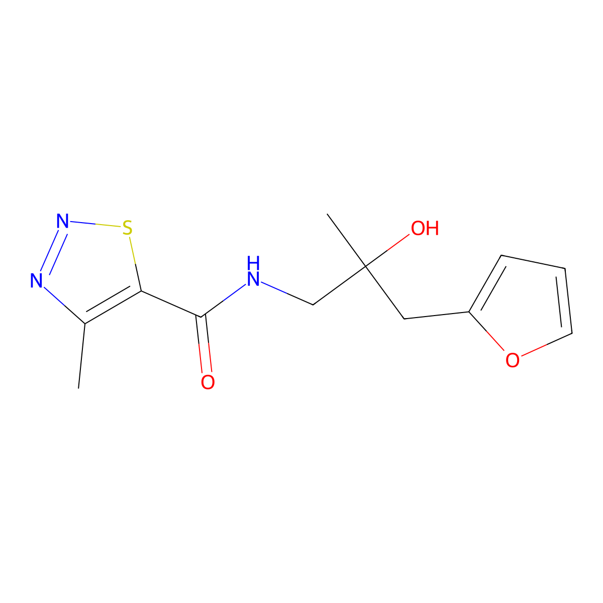 N-[3-(furan-2-yl)-2-hydroxy-2-methylpropyl]-4-methyl-1,2,3-thiadiazole-5-carboxamide molecular structure, CAS 1788666-50-1