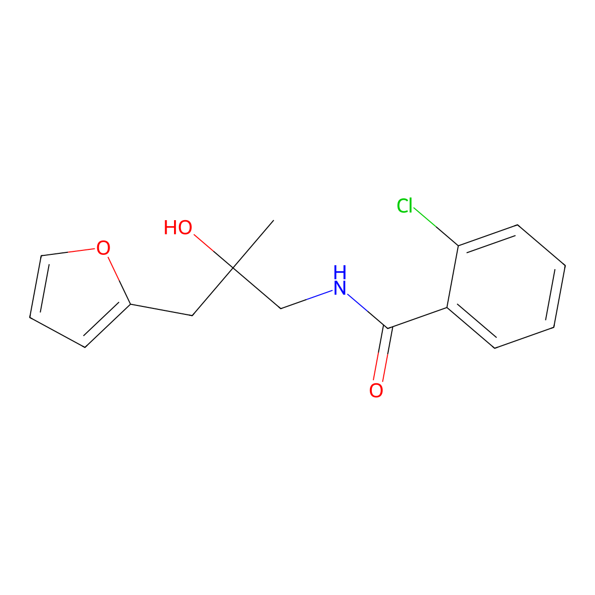2-chloro-N-(3-(furan-2-yl)-2-hydroxy-2-methylpropyl)benzamide molecular structure, CAS 1788666-58-9