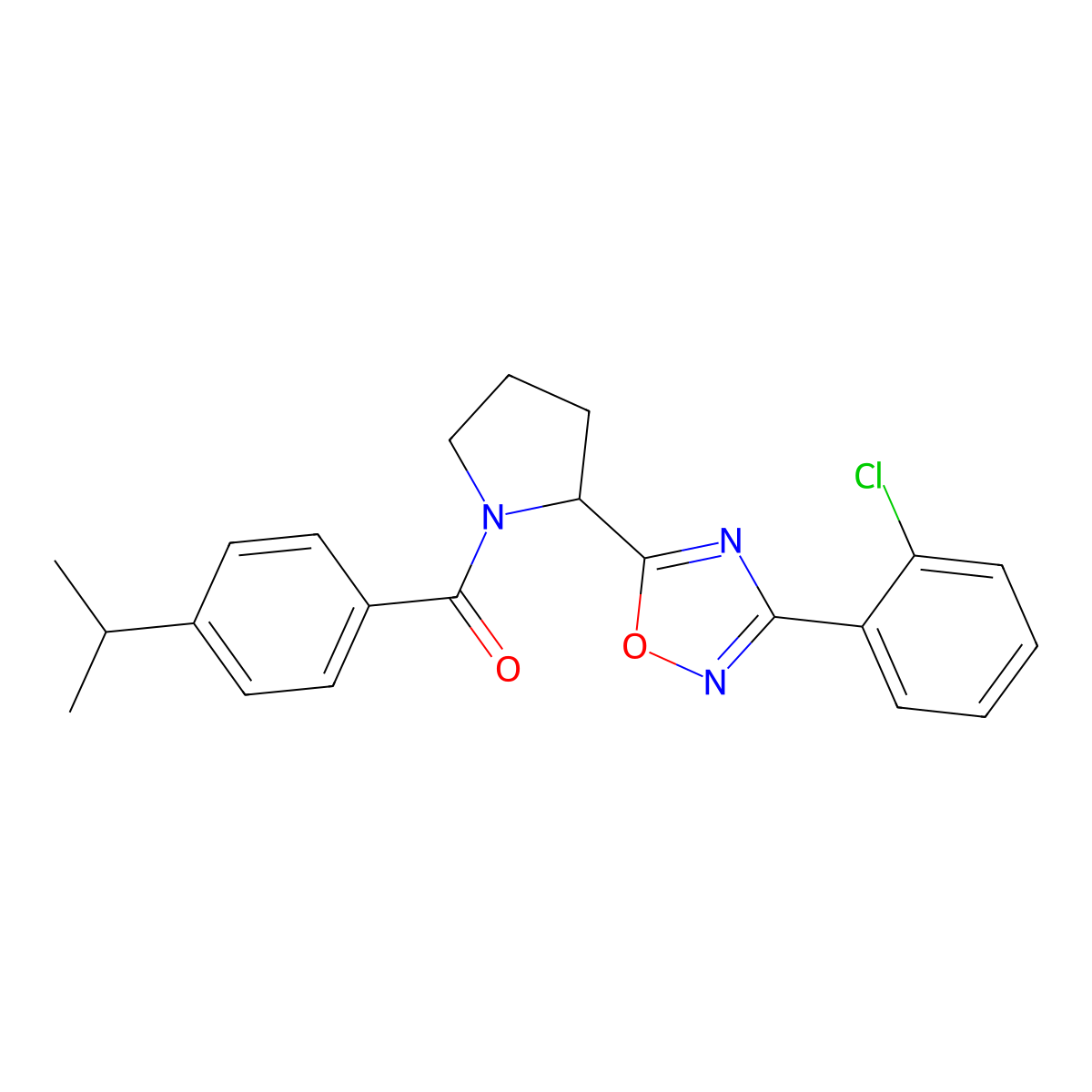 3-(2-Chlorophenyl)-5-[1-(4-isopropylbenzoyl)pyrrolidin-2-yl]-1,2,4-oxadiazole molecular structure, CAS 1788671-09-9