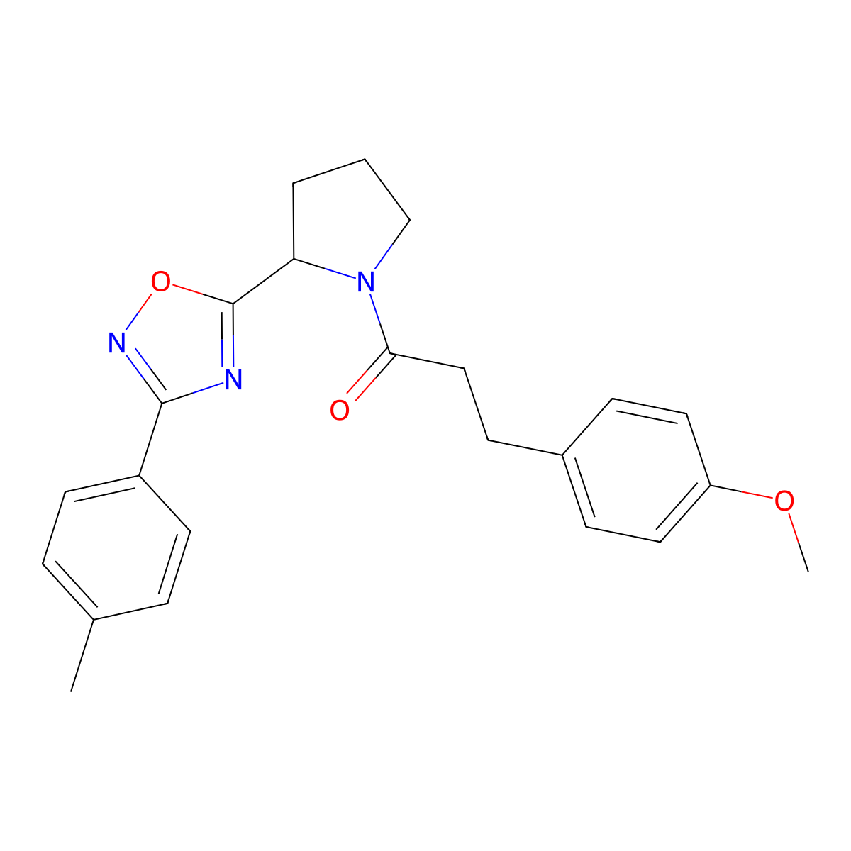 5-{1-[3-(4-Methoxyphenyl)propanoyl]pyrrolidin-2-yl}-3-(4-methylphenyl)-1,2,4-oxadiazole molecular structure, CAS 1788671-19-1