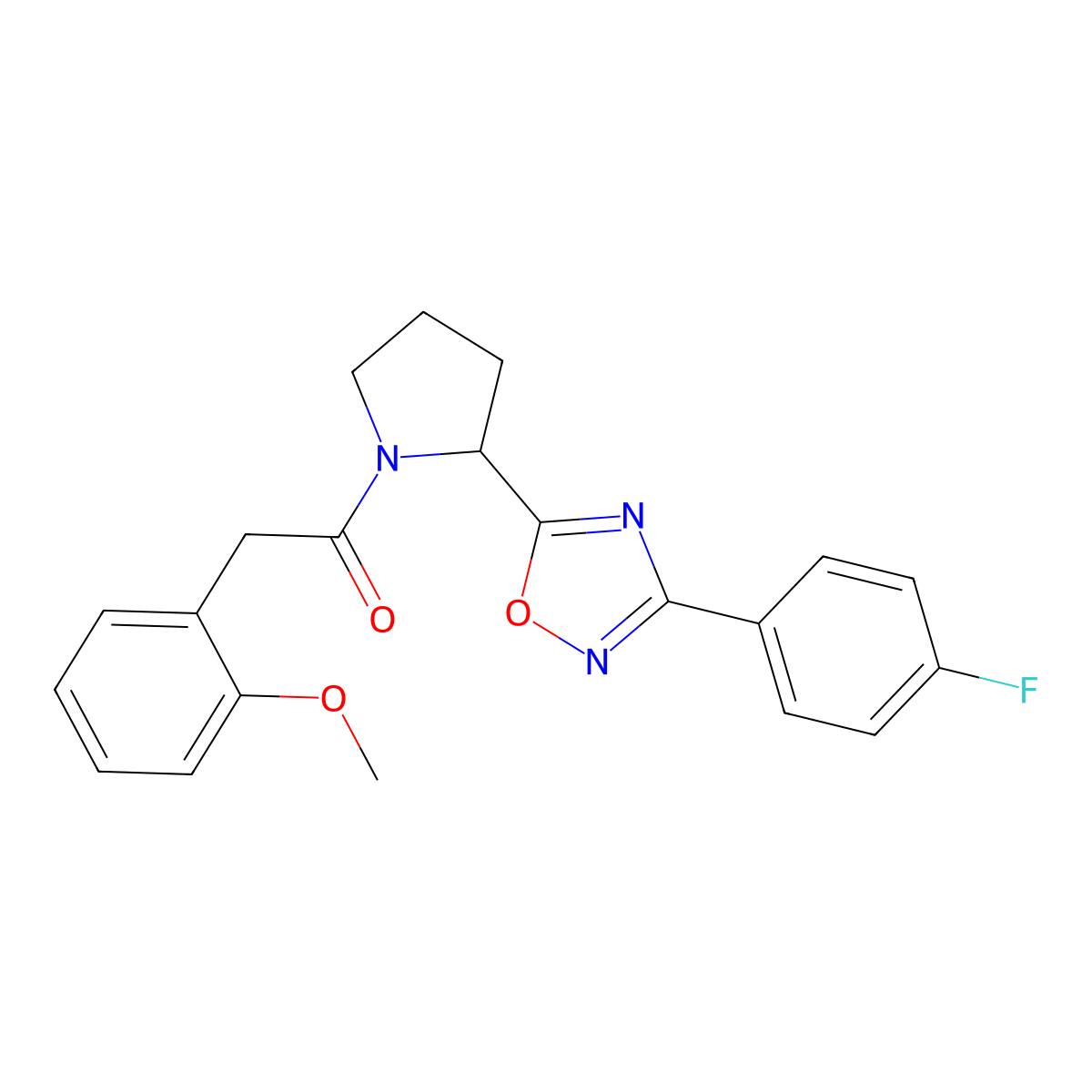 3-(4-Fluorophenyl)-5-{1-[(2-methoxyphenyl)acetyl]pyrrolidin-2-yl}-1,2,4-oxadiazole molecular structure, CAS 1788671-25-9
