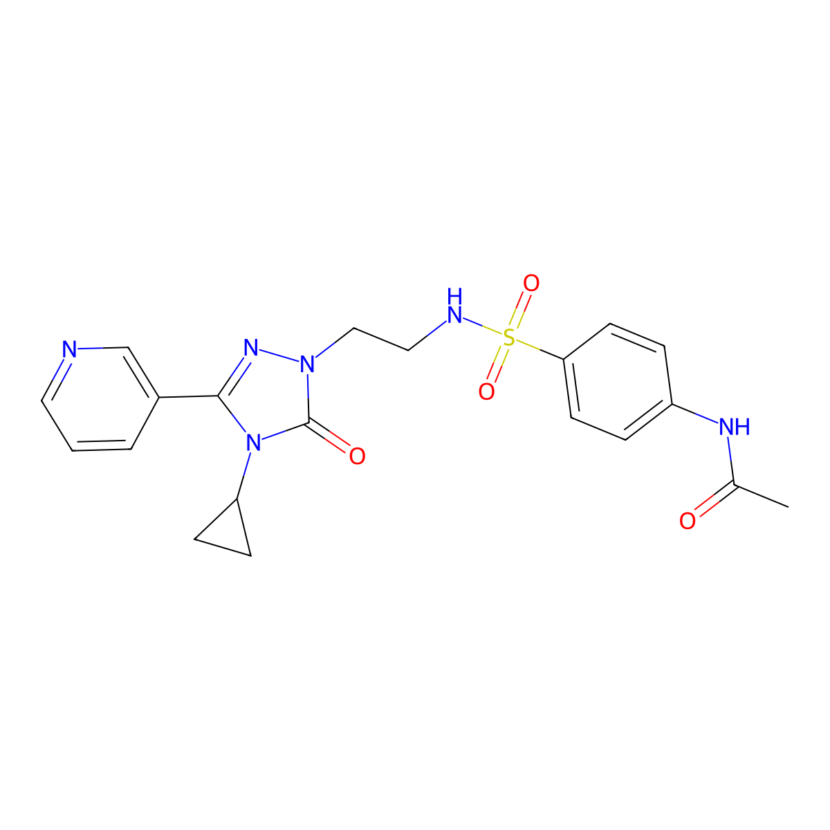 N-(4-(N-(2-(4-cyclopropyl-5-oxo-3-(pyridin-3-yl)-4,5-dihydro-1H-1,2,4-triazol-1-yl)ethyl)sulfamoyl)phenyl)acetamide molecular structure, CAS 1788673-05-1