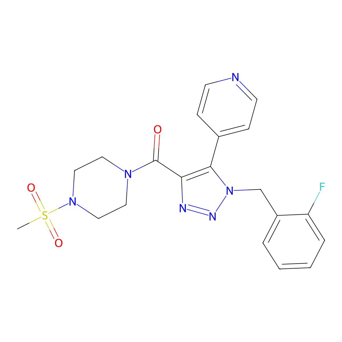 1-{[1-(2-fluorobenzyl)-5-pyridin-4-yl-1H-1,2,3-triazol-4-yl]carbonyl}-4-(methylsulfonyl)piperazine molecular structure, CAS 1788673-68-6