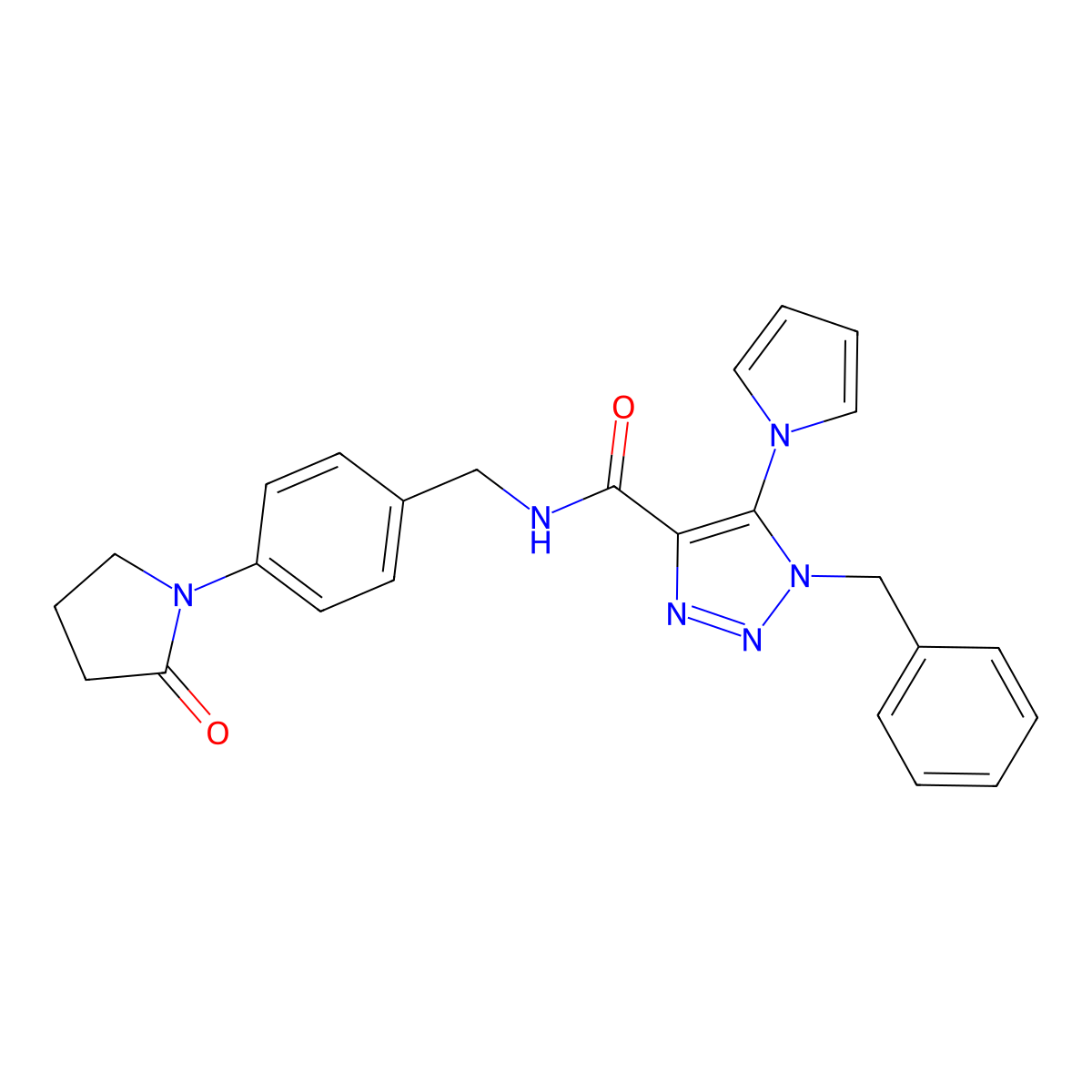 1-benzyl-N-(4-(2-oxopyrrolidin-1-yl)benzyl)-5-(1H-pyrrol-1-yl)-1H-1,2,3-triazole-4-carboxamide molecular structure, CAS 1788673-74-4