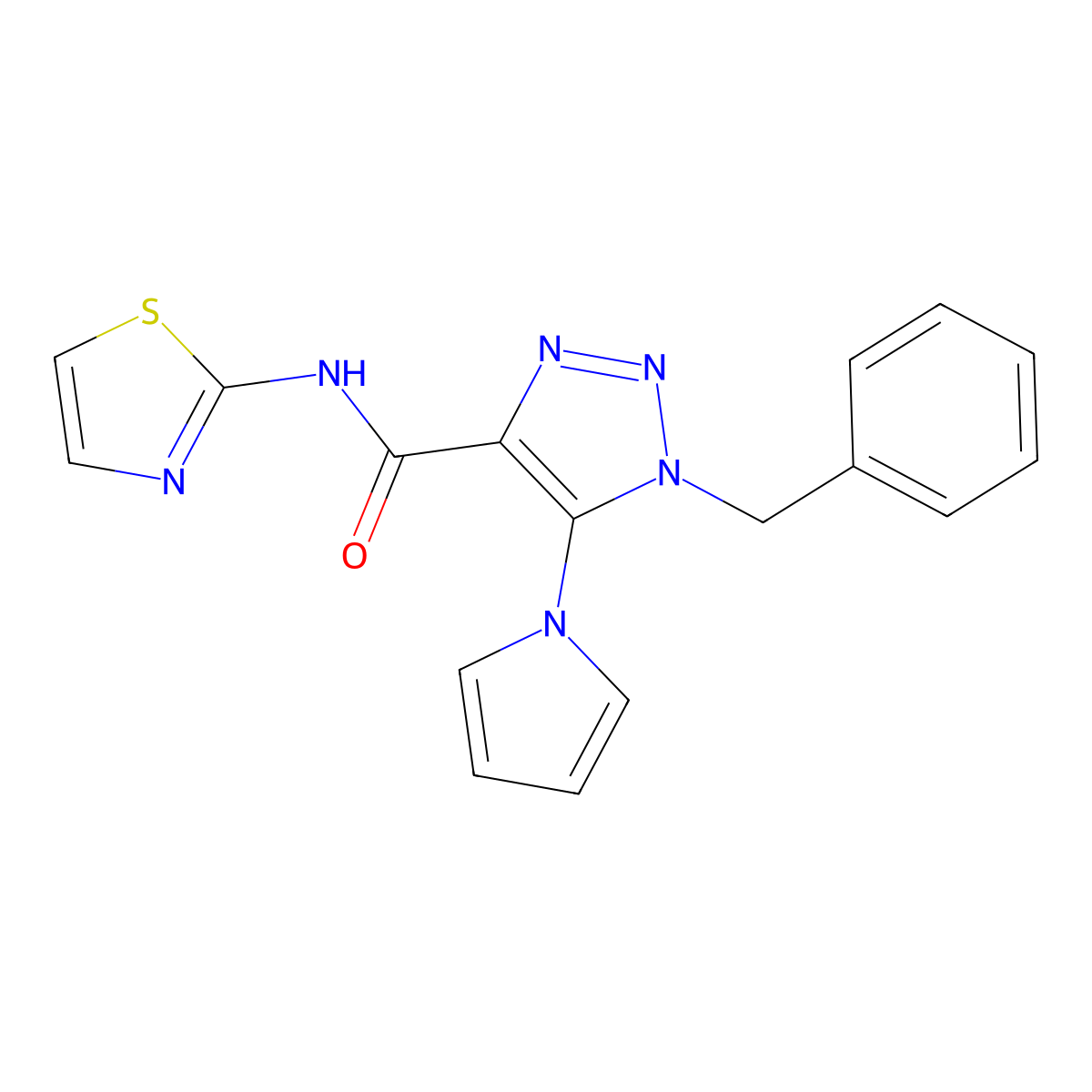 1-benzyl-5-(1H-pyrrol-1-yl)-N-(1,3-thiazol-2-yl)-1H-1,2,3-triazole-4-carboxamide molecular structure, CAS 1788673-78-8
