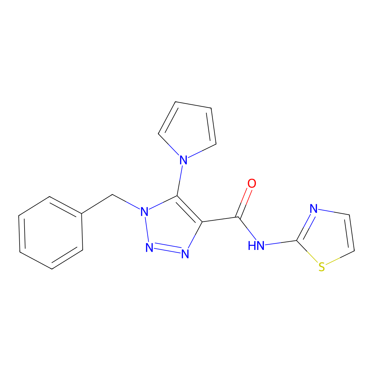 1-benzyl-5-(1H-pyrrol-1-yl)-N-(1,3-thiazol-2-yl)-1H-1,2,3-triazole-4-carboxamide molecular structure, CAS 1788673-78-8