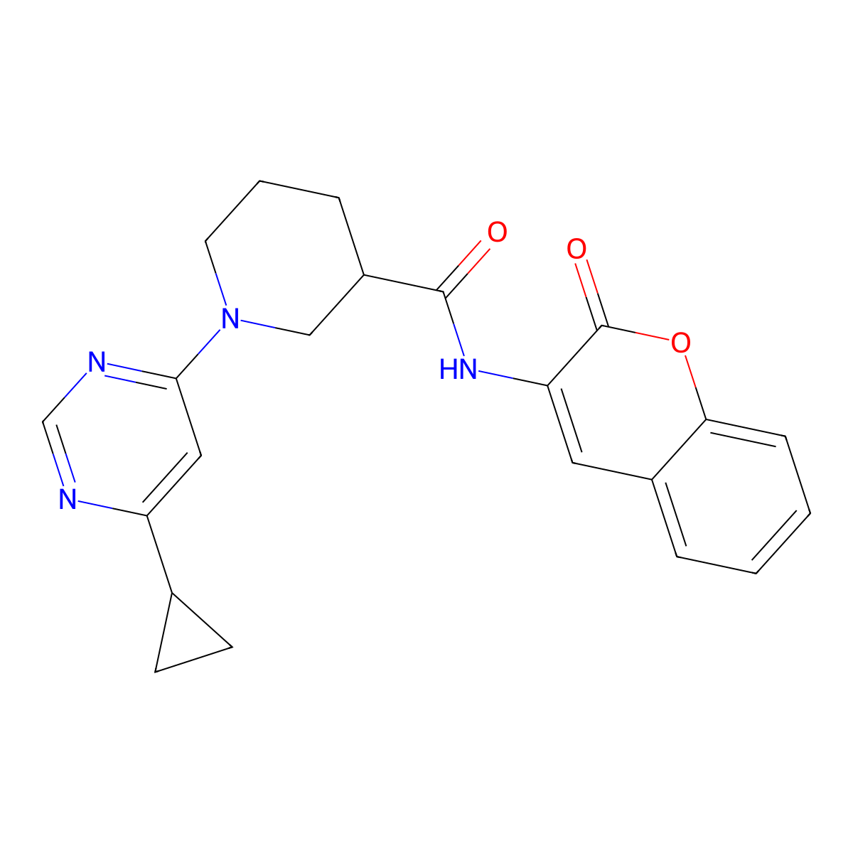 1-(6-cyclopropylpyrimidin-4-yl)-N-(2-oxo-2H-chromen-3-yl)piperidine-3-carboxamide molecular structure, CAS 1788674-08-7