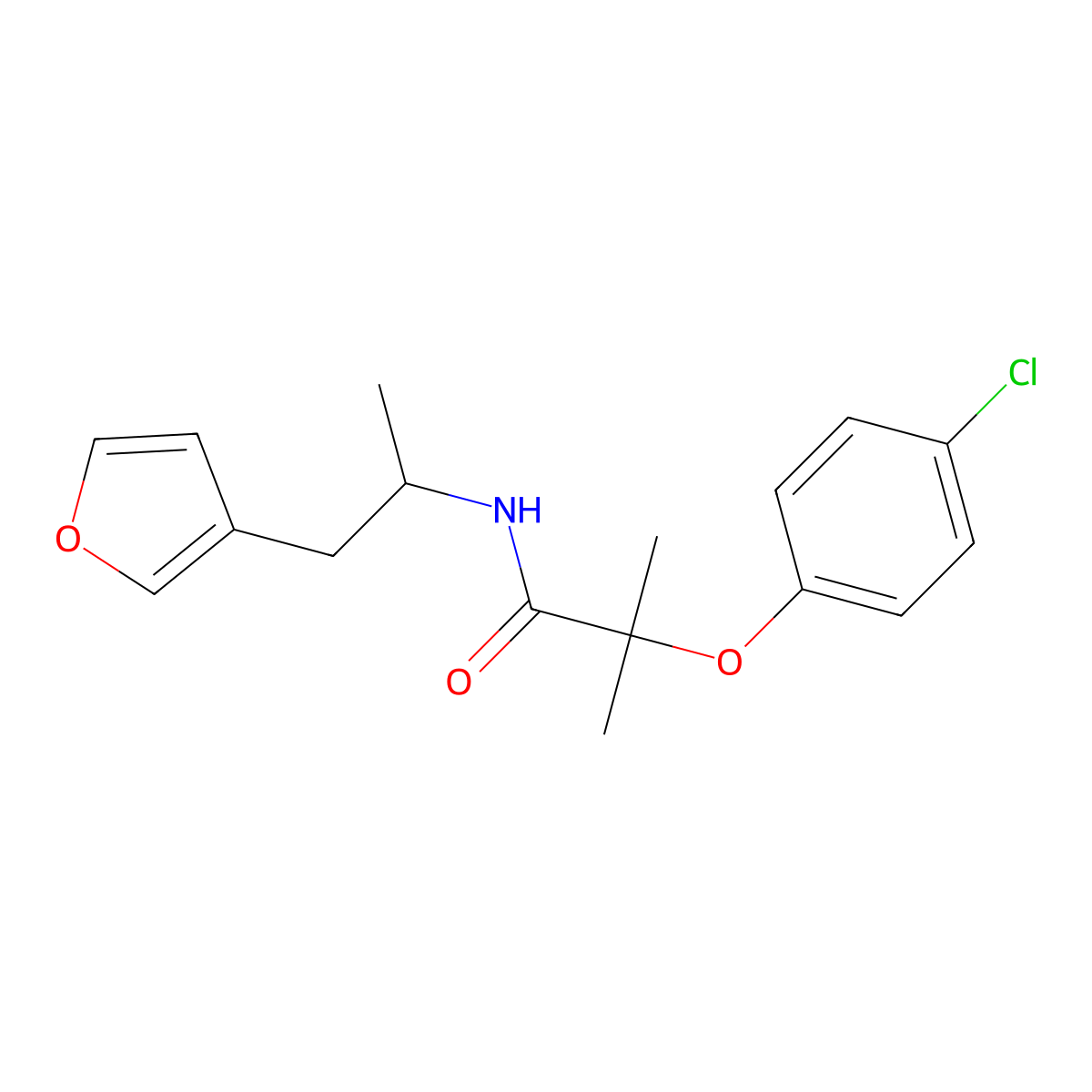 2-(4-chlorophenoxy)-N-[1-(furan-3-yl)propan-2-yl]-2-methylpropanamide molecular structure, CAS 1788674-62-3