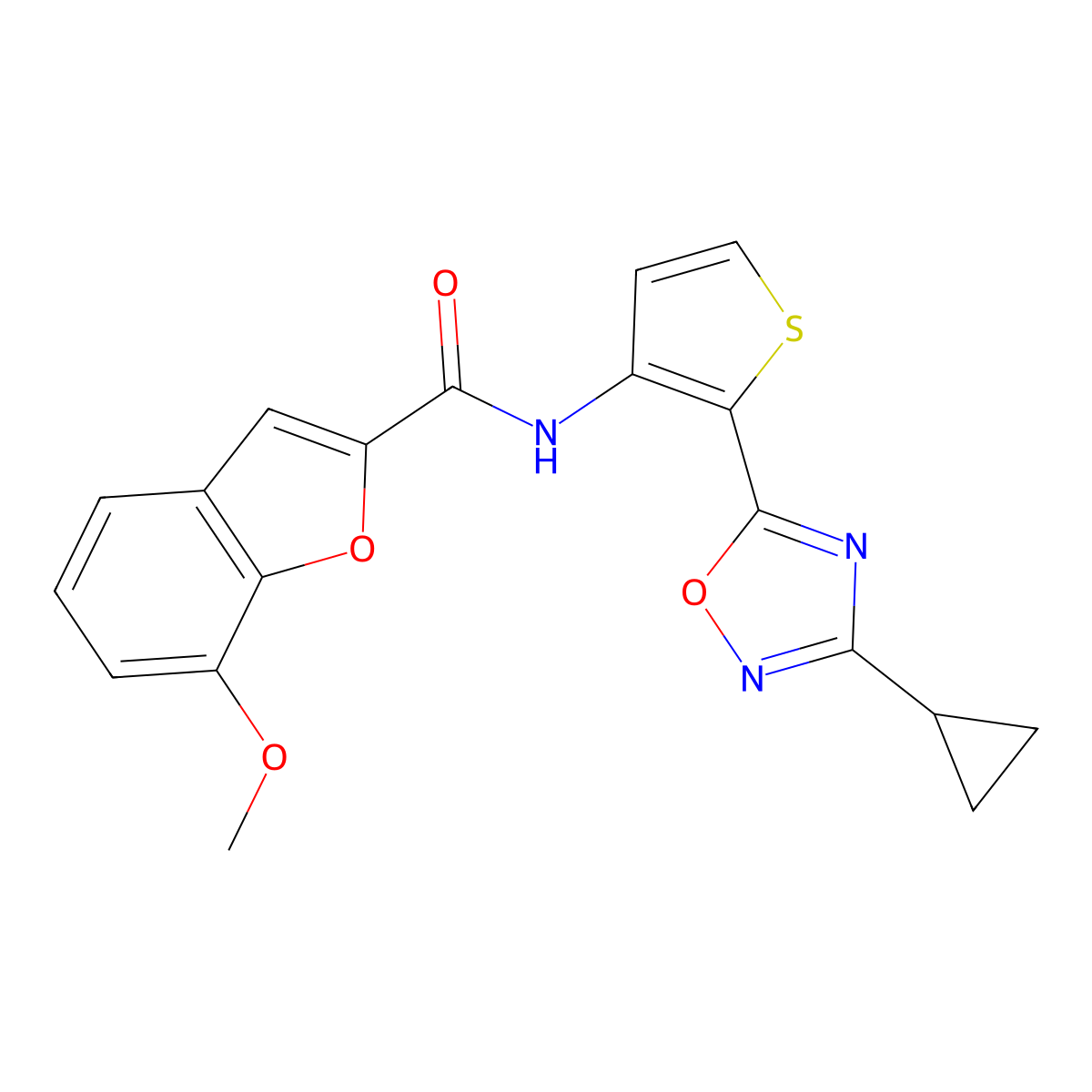 N-(2-(3-cyclopropyl-1,2,4-oxadiazol-5-yl)thiophen-3-yl)-7-methoxybenzofuran-2-carboxamide molecular structure, CAS 1788675-20-6
