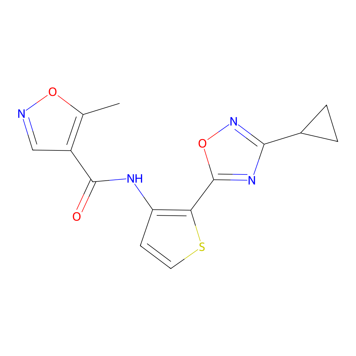 N-(2-(3-cyclopropyl-1,2,4-oxadiazol-5-yl)thiophen-3-yl)-5-methylisoxazole-4-carboxamide molecular structure, CAS 1788675-23-9
