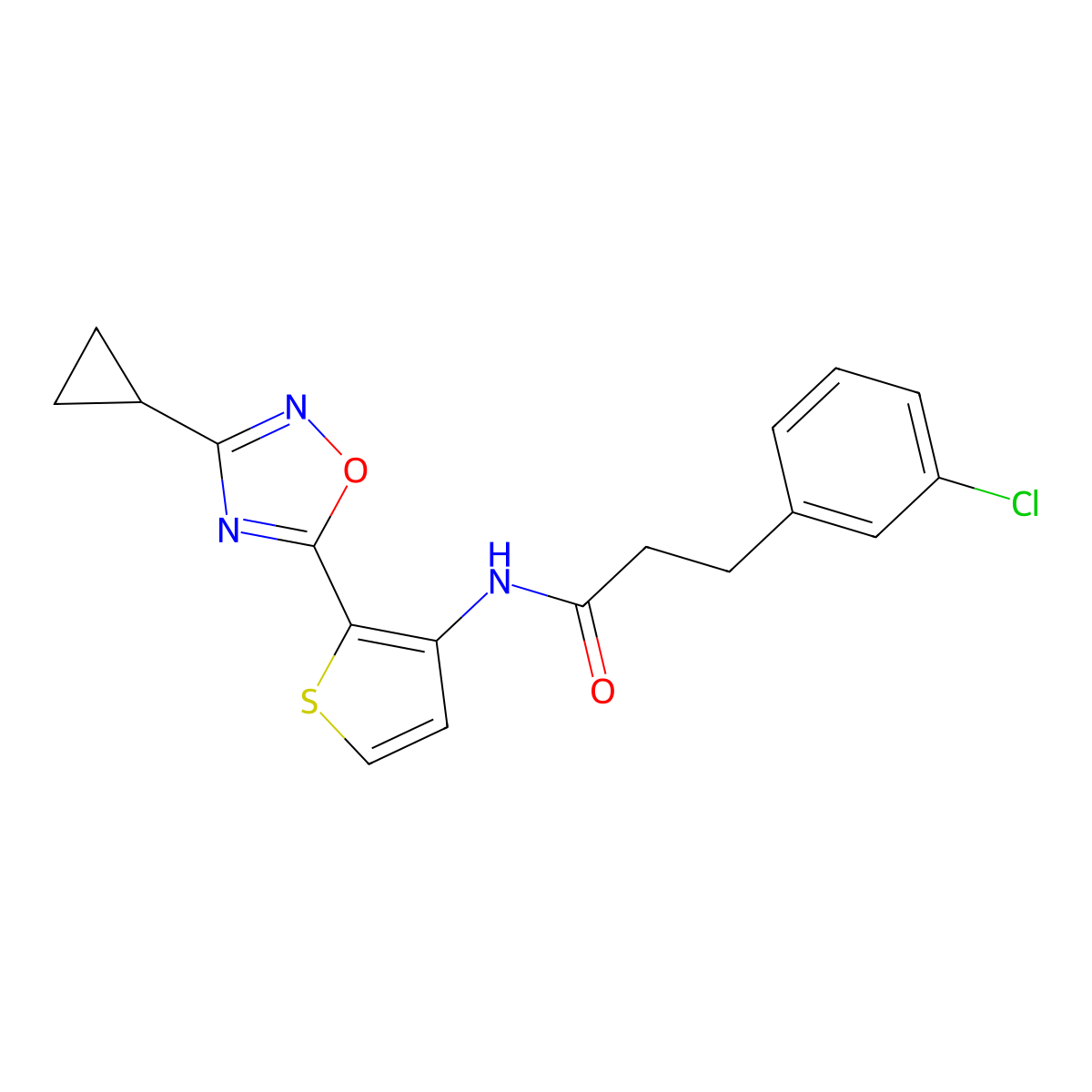 3-(3-chlorophenyl)-N-[2-(3-cyclopropyl-1,2,4-oxadiazol-5-yl)thiophen-3-yl]propanamide molecular structure, CAS 1788675-30-8