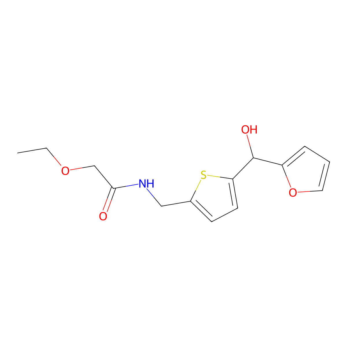 2-ethoxy-N-((5-(furan-2-yl(hydroxy)methyl)thiophen-2-yl)methyl)acetamide molecular structure, CAS 1788675-51-3